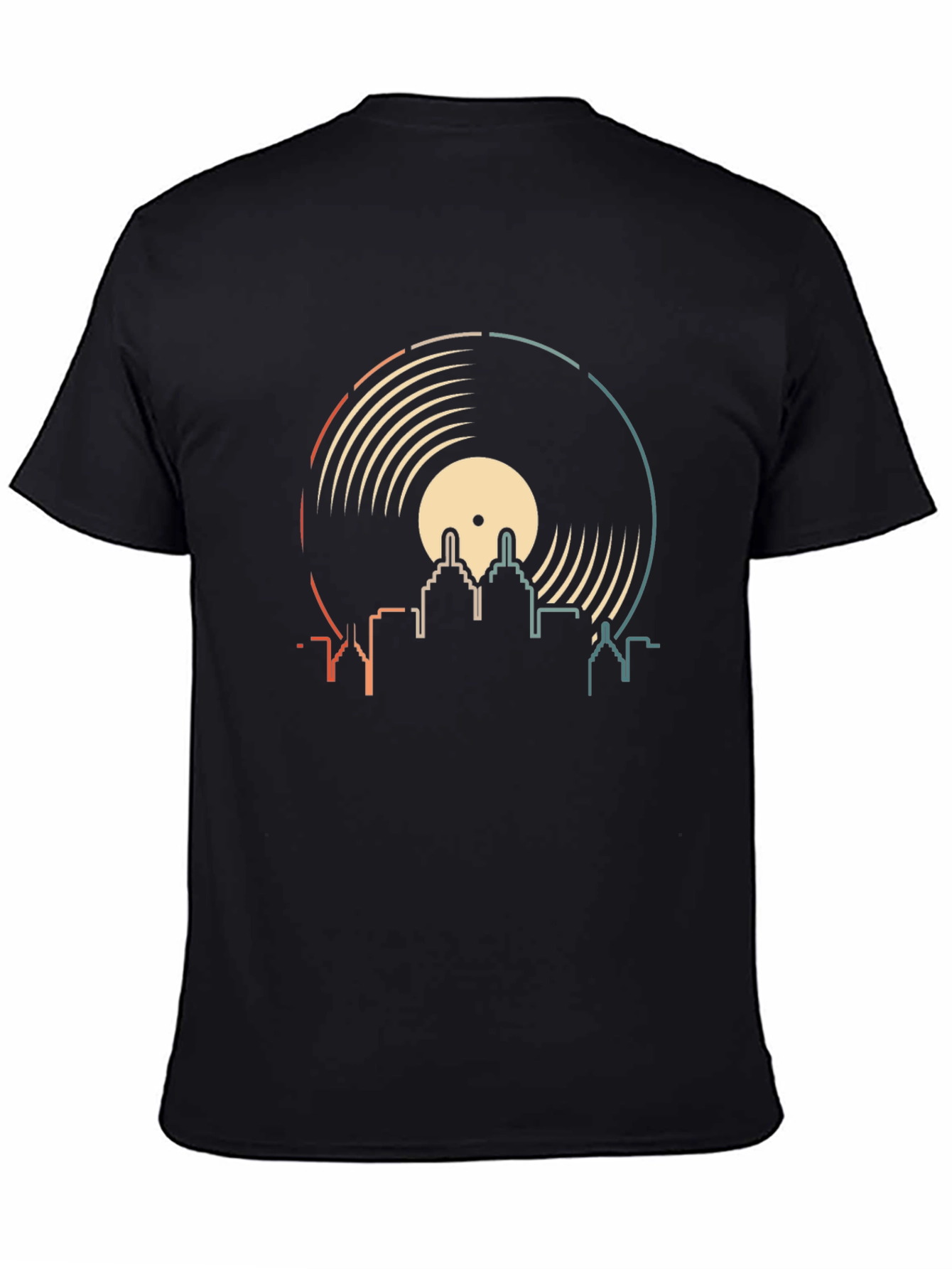 Retro Vinyl Record City Skyline T-Shirt