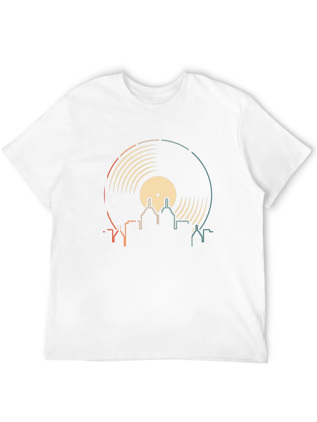 Retro Vinyl Record City Skyline T-Shirt