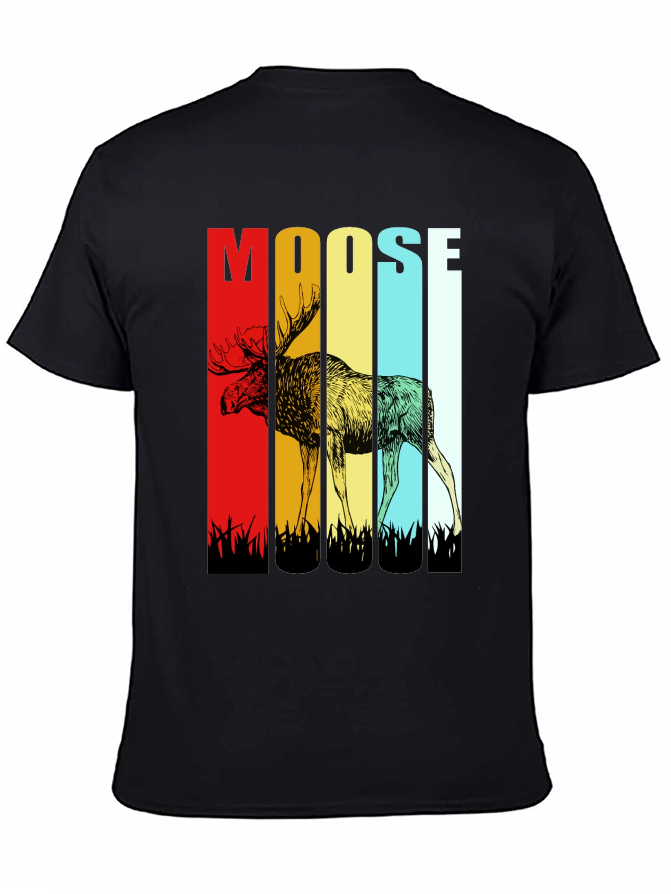Retro Moose Graphic Tee - Black Cotton T-Shirt