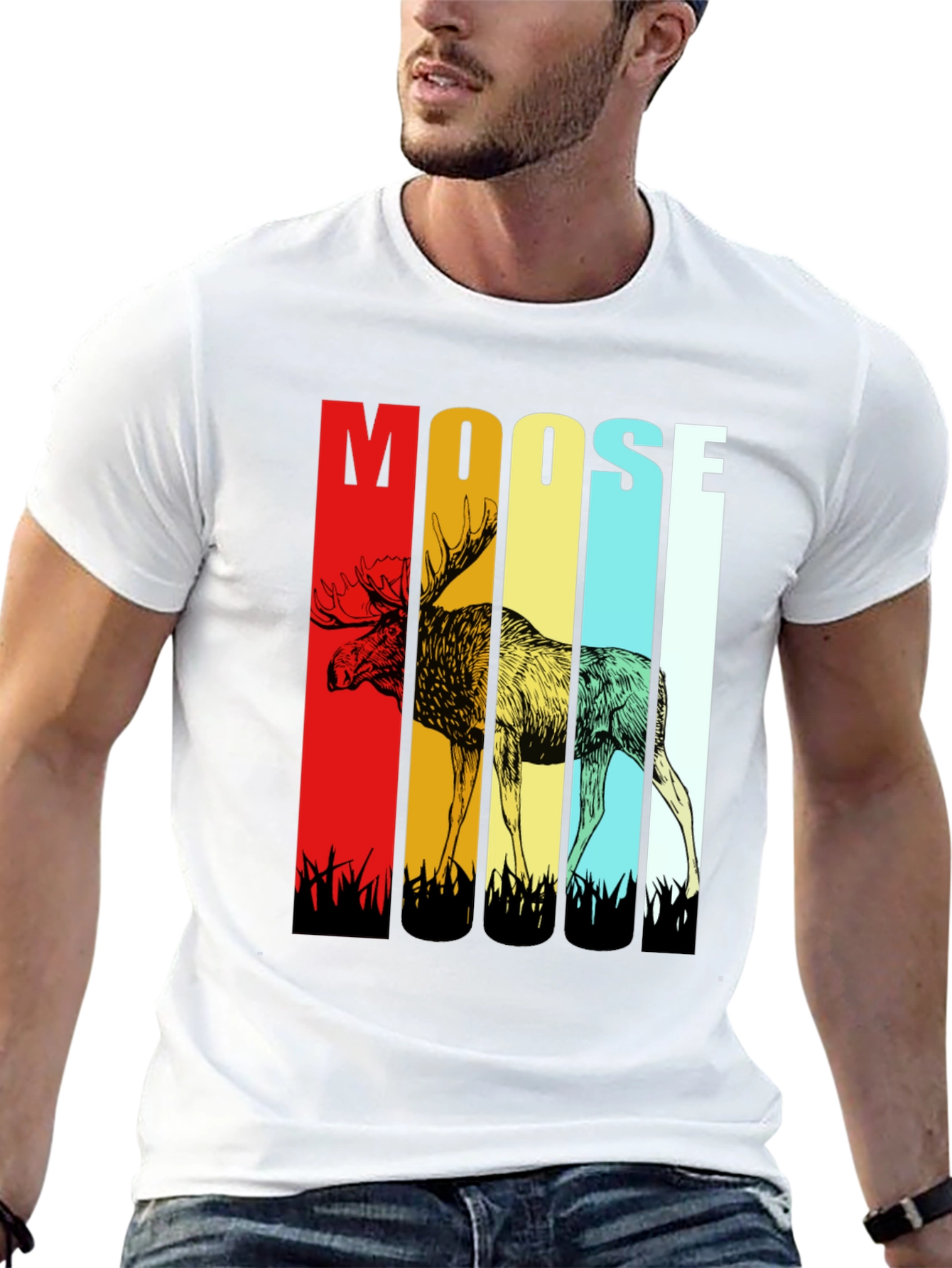 Retro Moose Graphic Tee - Black Cotton T-Shirt