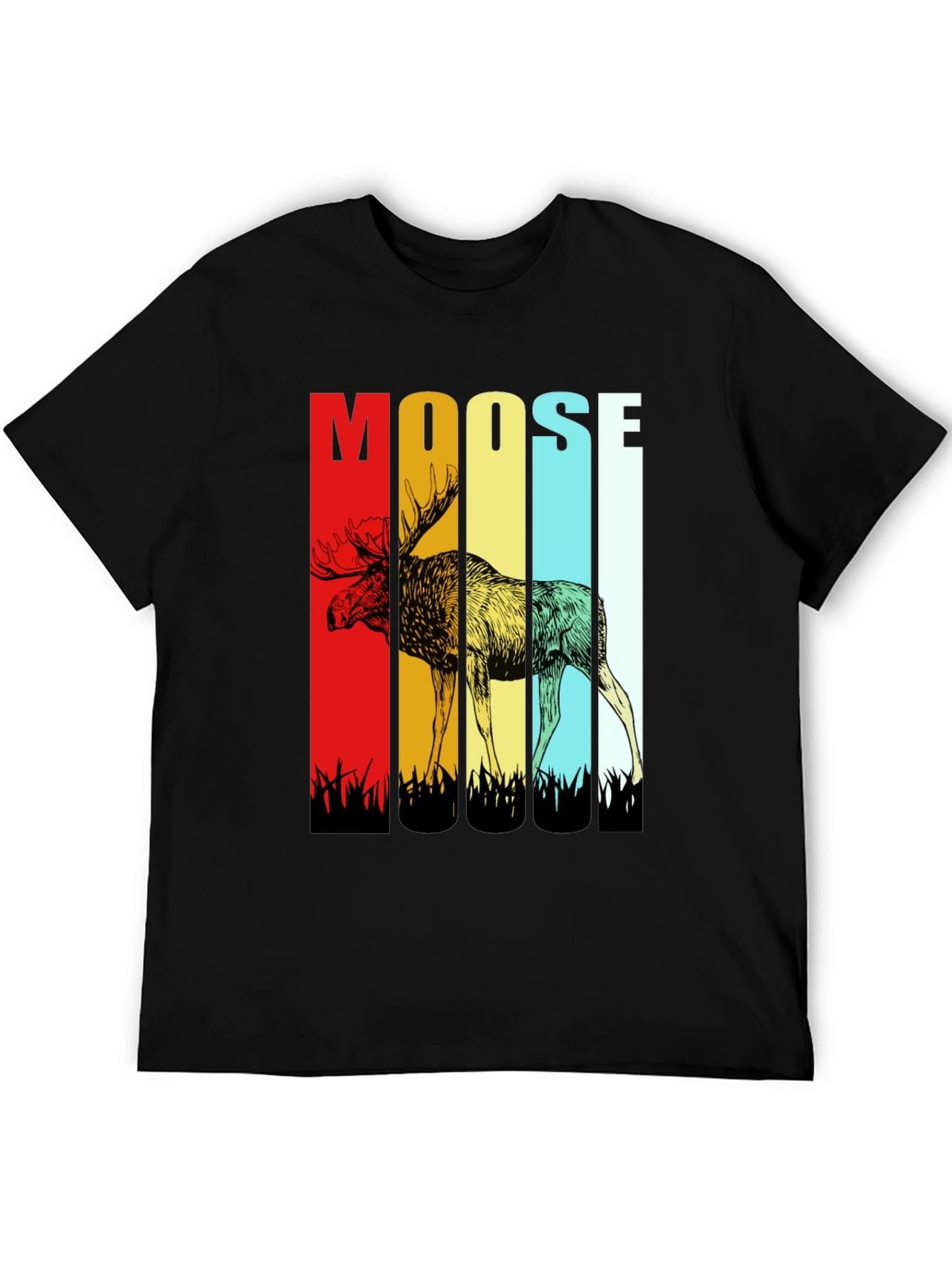 Retro Moose Graphic Tee - Black Cotton T-Shirt
