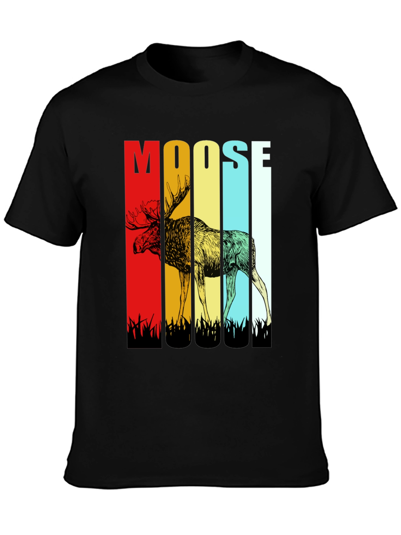 Retro Moose Graphic Tee - Black Cotton T-Shirt