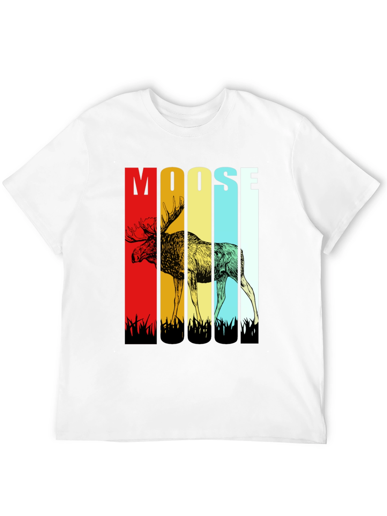 Retro Moose Graphic Tee - Black Cotton T-Shirt