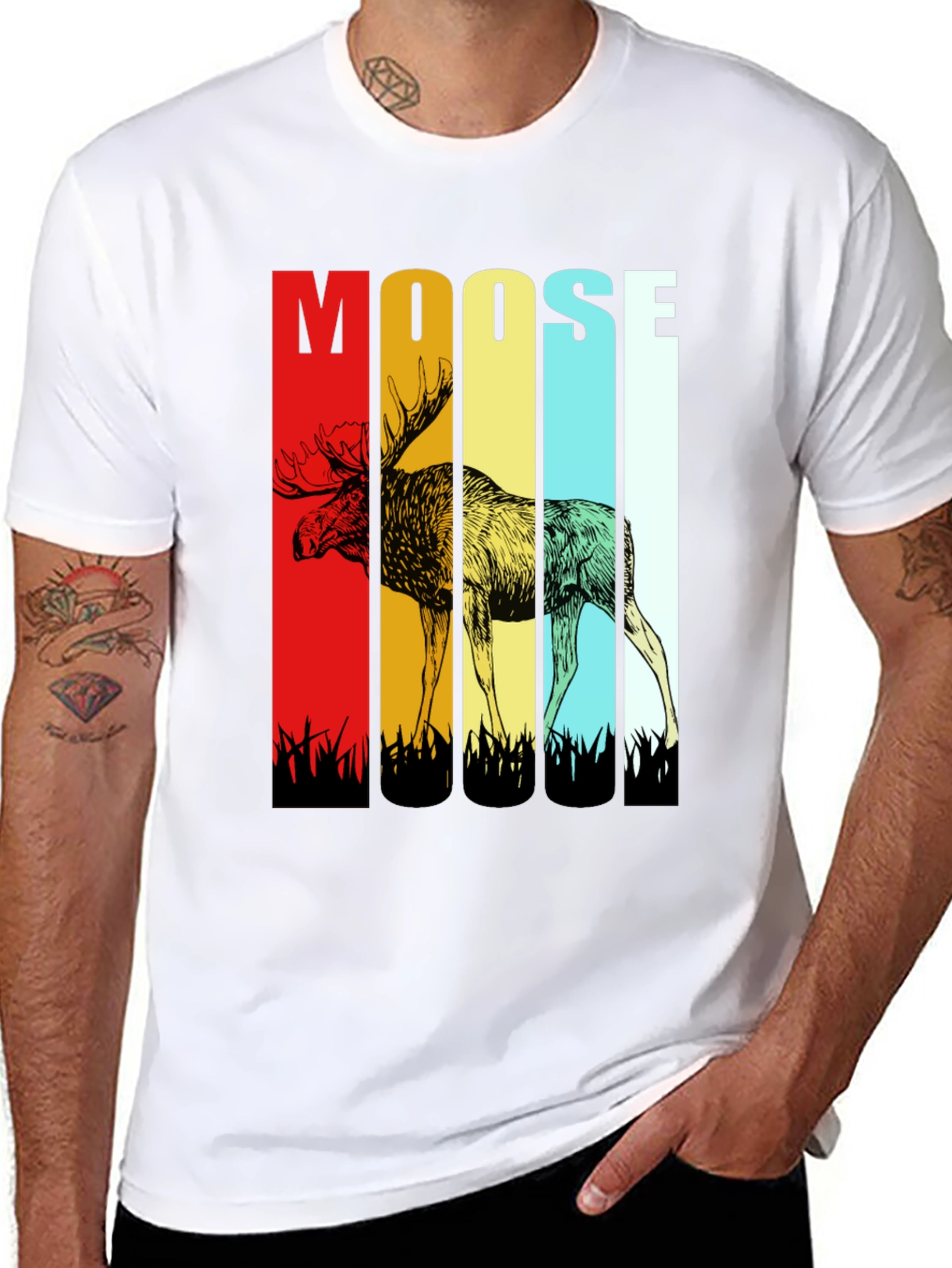 Retro Moose Graphic Tee - Black Cotton T-Shirt