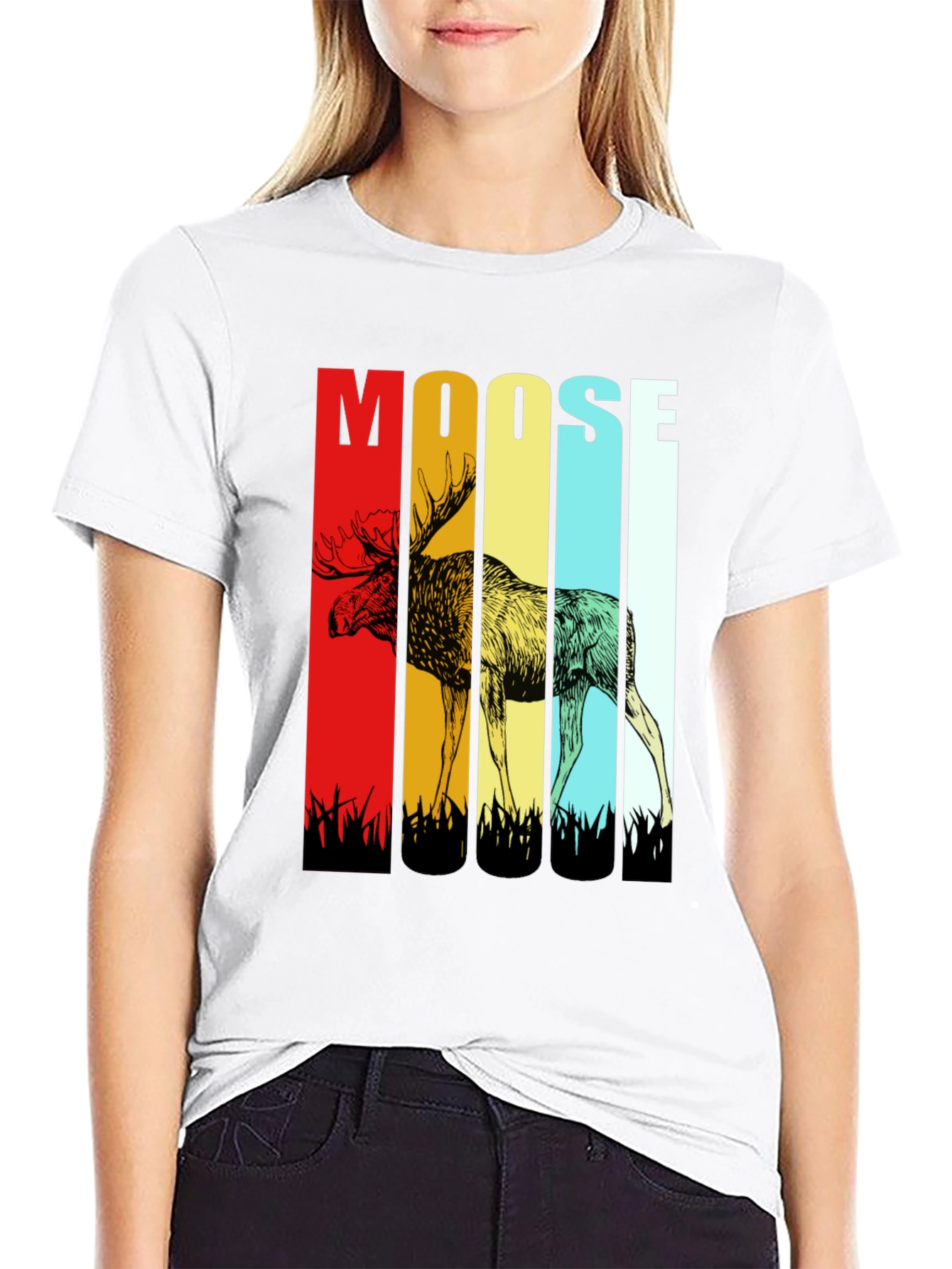 Retro Moose Graphic Tee - Black Cotton T-Shirt