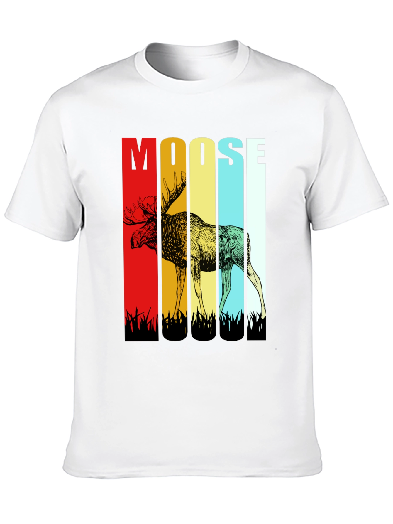 Retro Moose Graphic Tee - Black Cotton T-Shirt