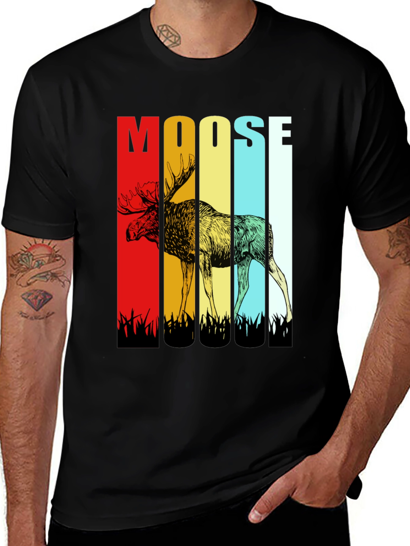 Retro Moose Graphic Tee - Black Cotton T-Shirt