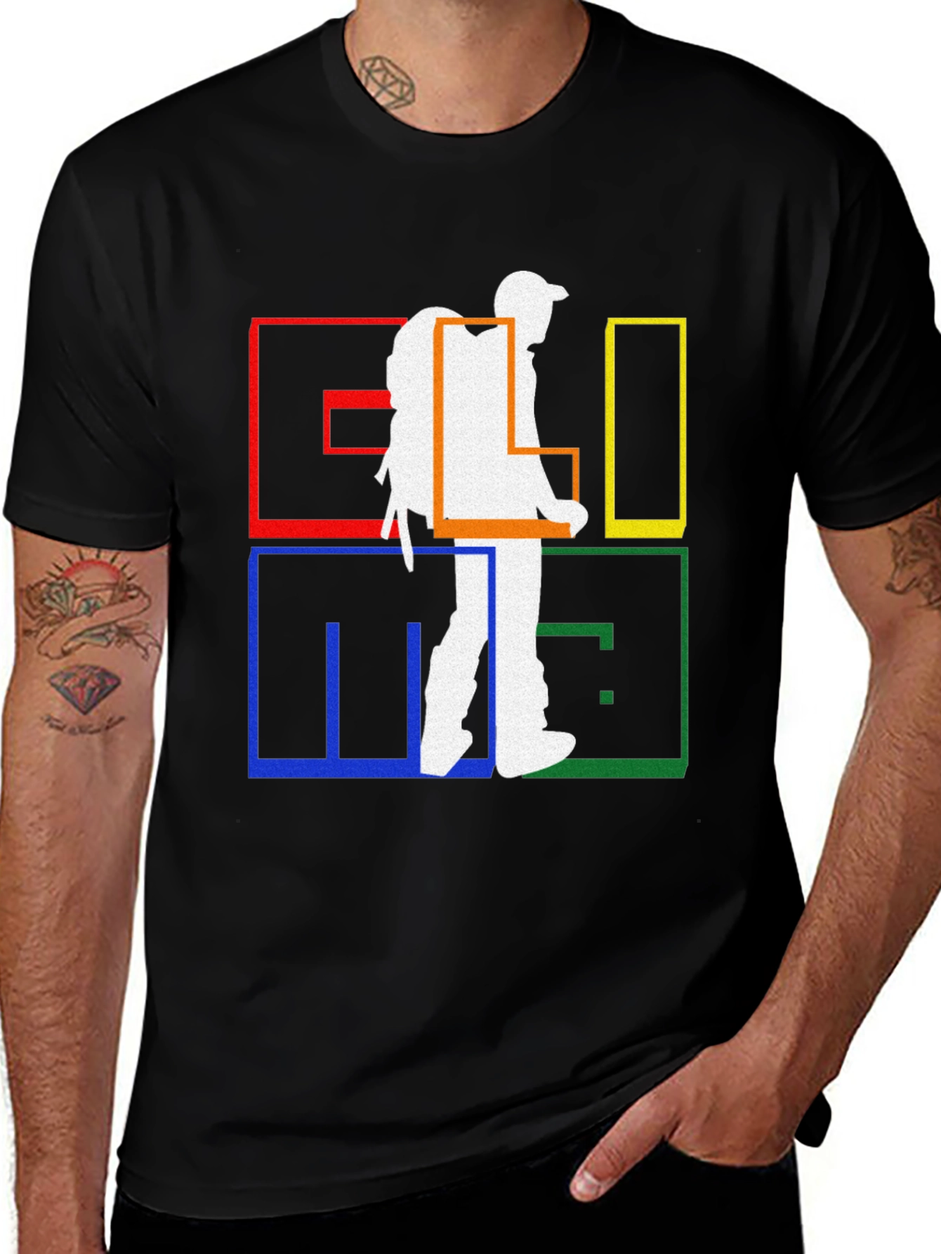 Geometric Hiker Graphic Tee - Stylish Adventure Shirt