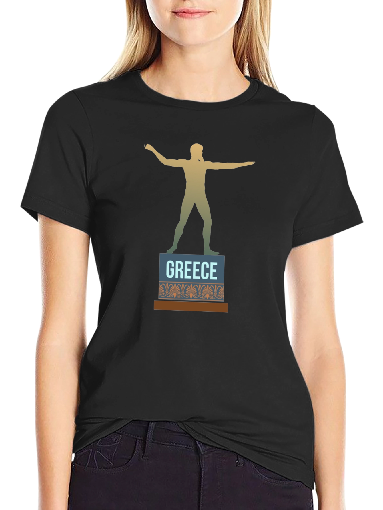 Greece Statue T-Shirt - Black Cotton Tee