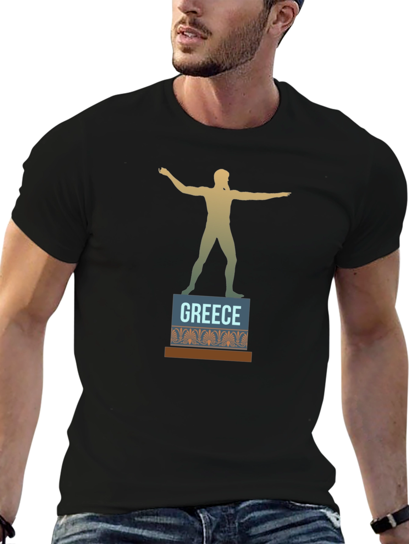 Greece Statue T-Shirt - Black Cotton Tee
