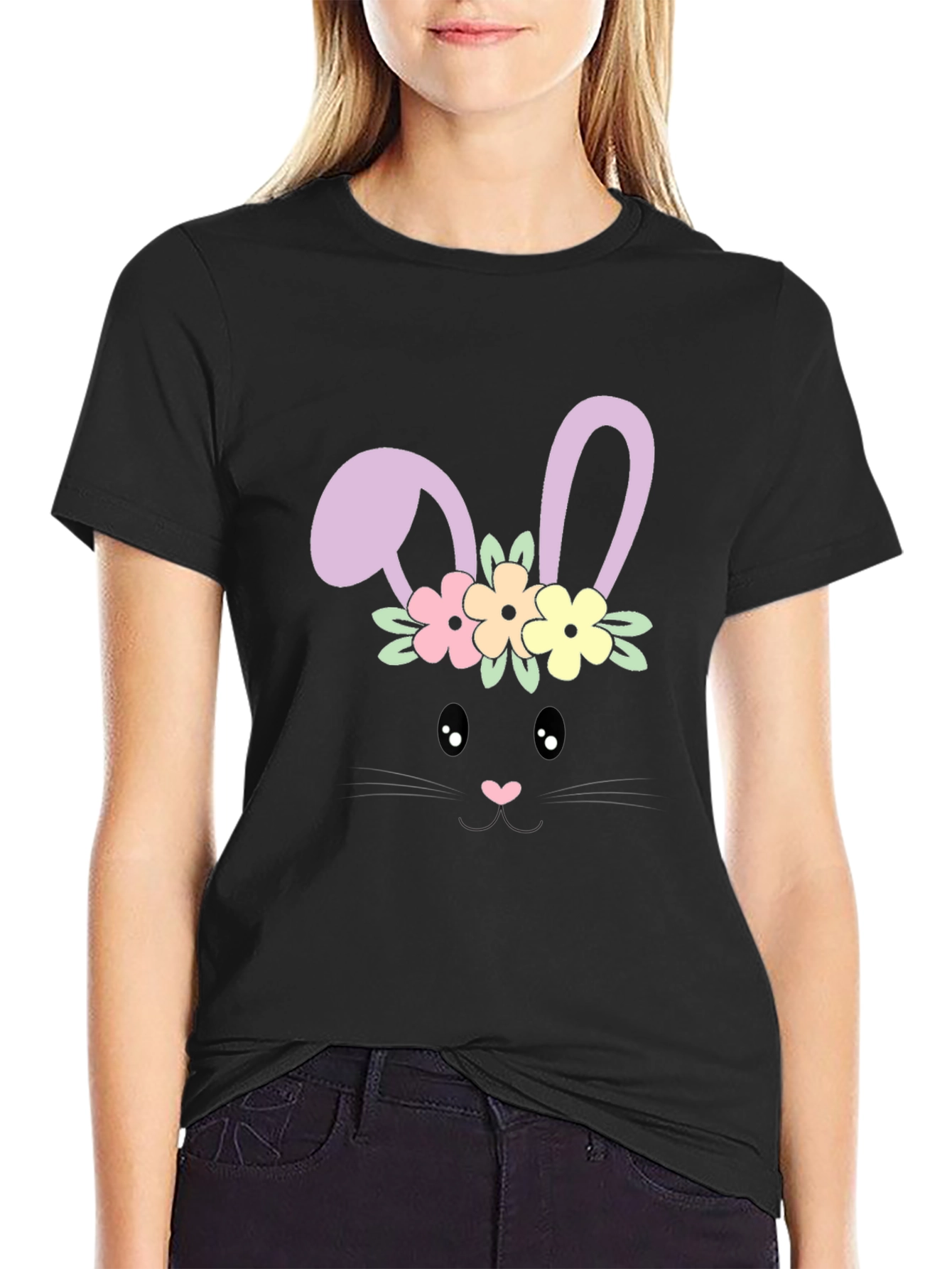 Bunny Face T-Shirt - Easter Floral Design