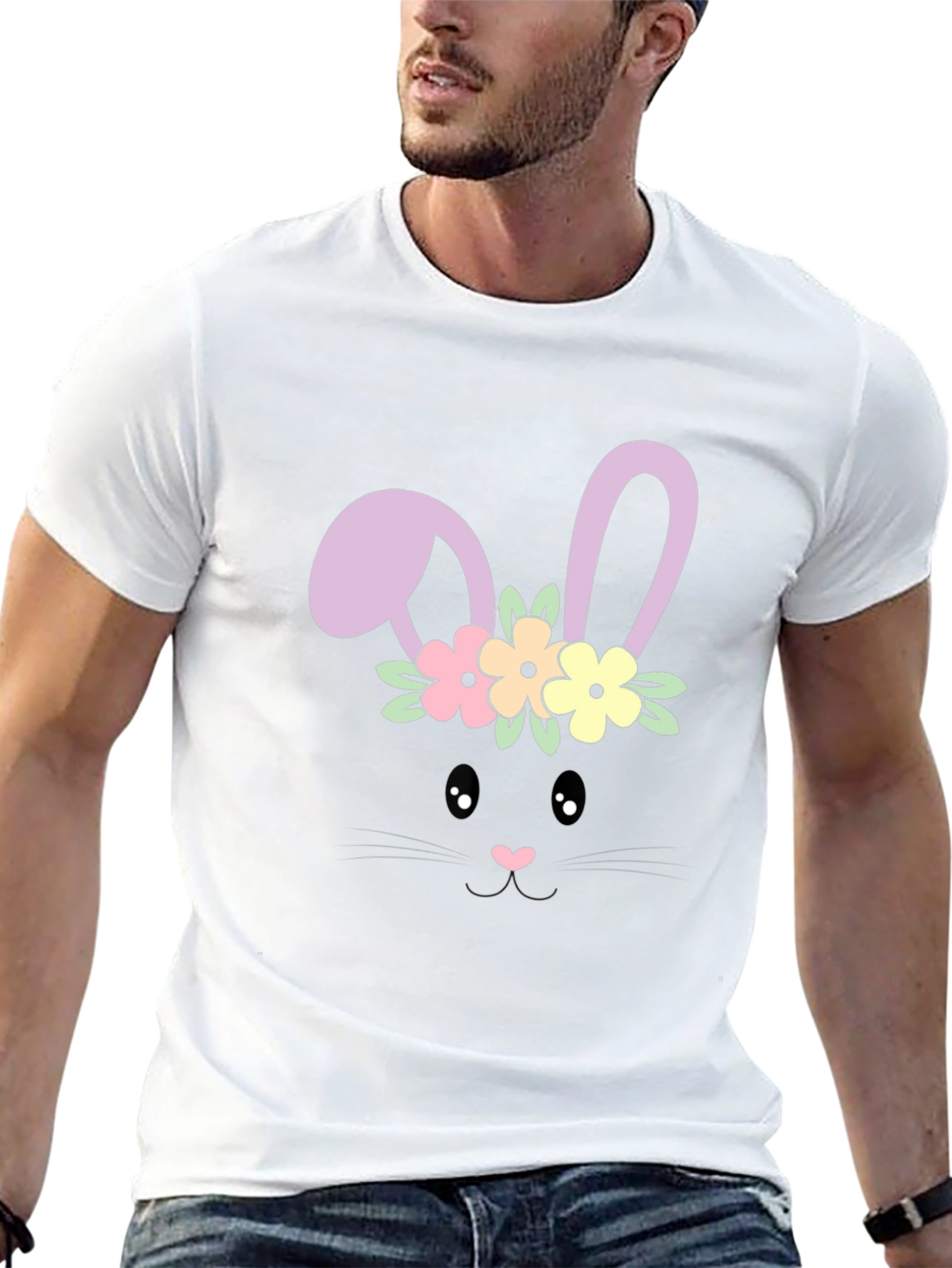 Bunny Face T-Shirt - Easter Floral Design