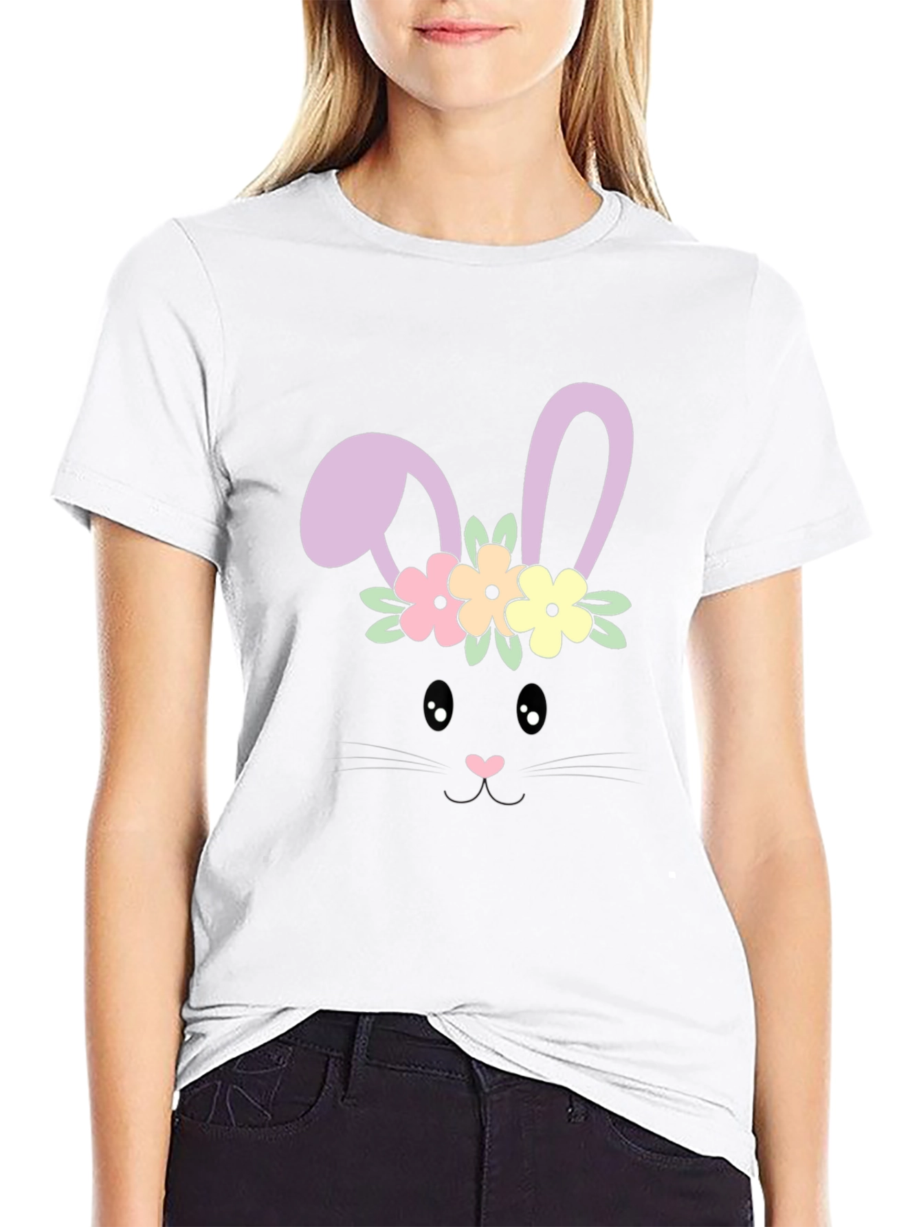 Bunny Face T-Shirt - Easter Floral Design