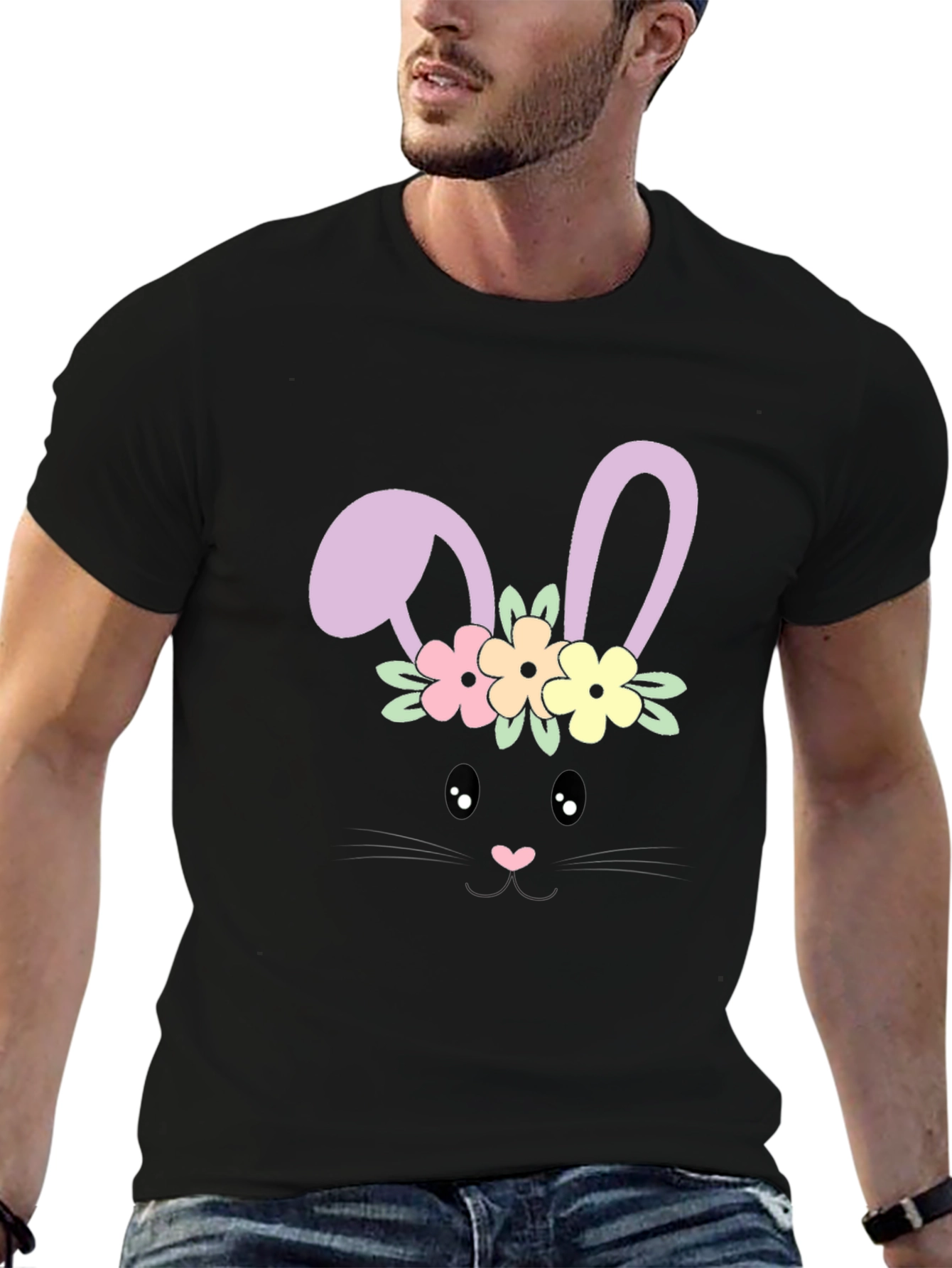 Bunny Face T-Shirt - Easter Floral Design