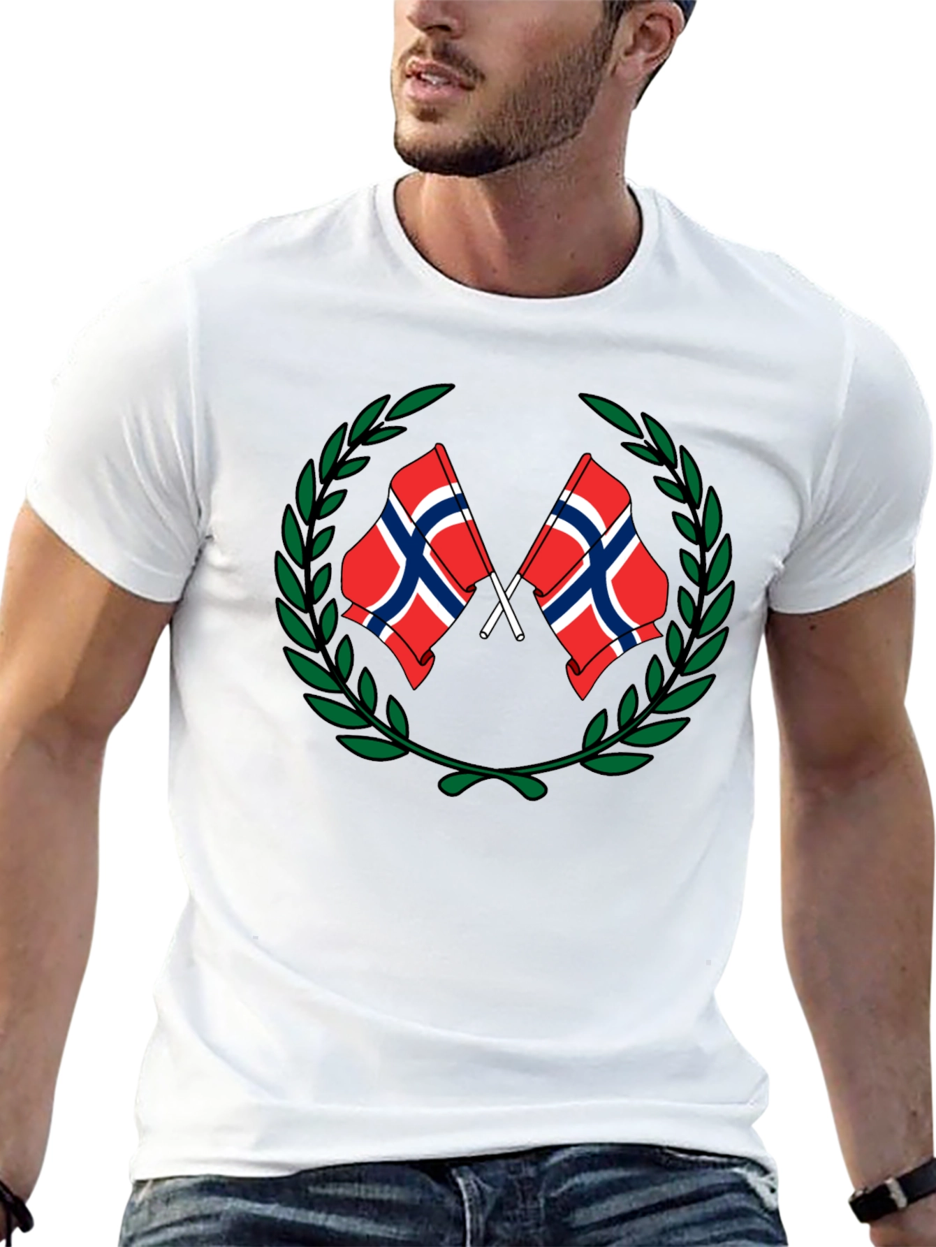 Norway Flag Laurel T-Shirt - Black Tee
