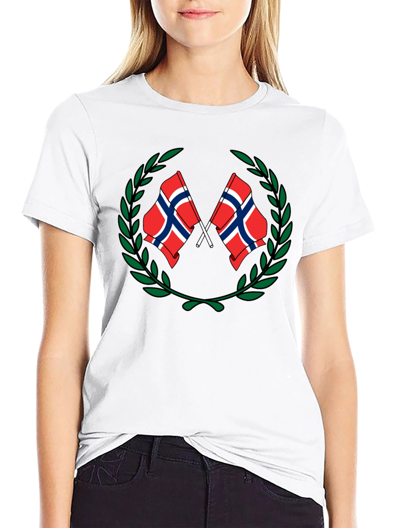Norway Flag Laurel T-Shirt - Black Tee