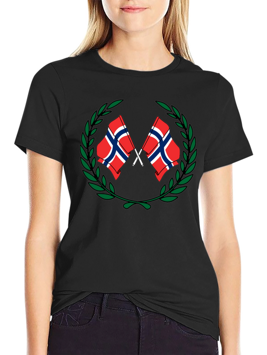 Norway Flag Laurel T-Shirt - Black Tee