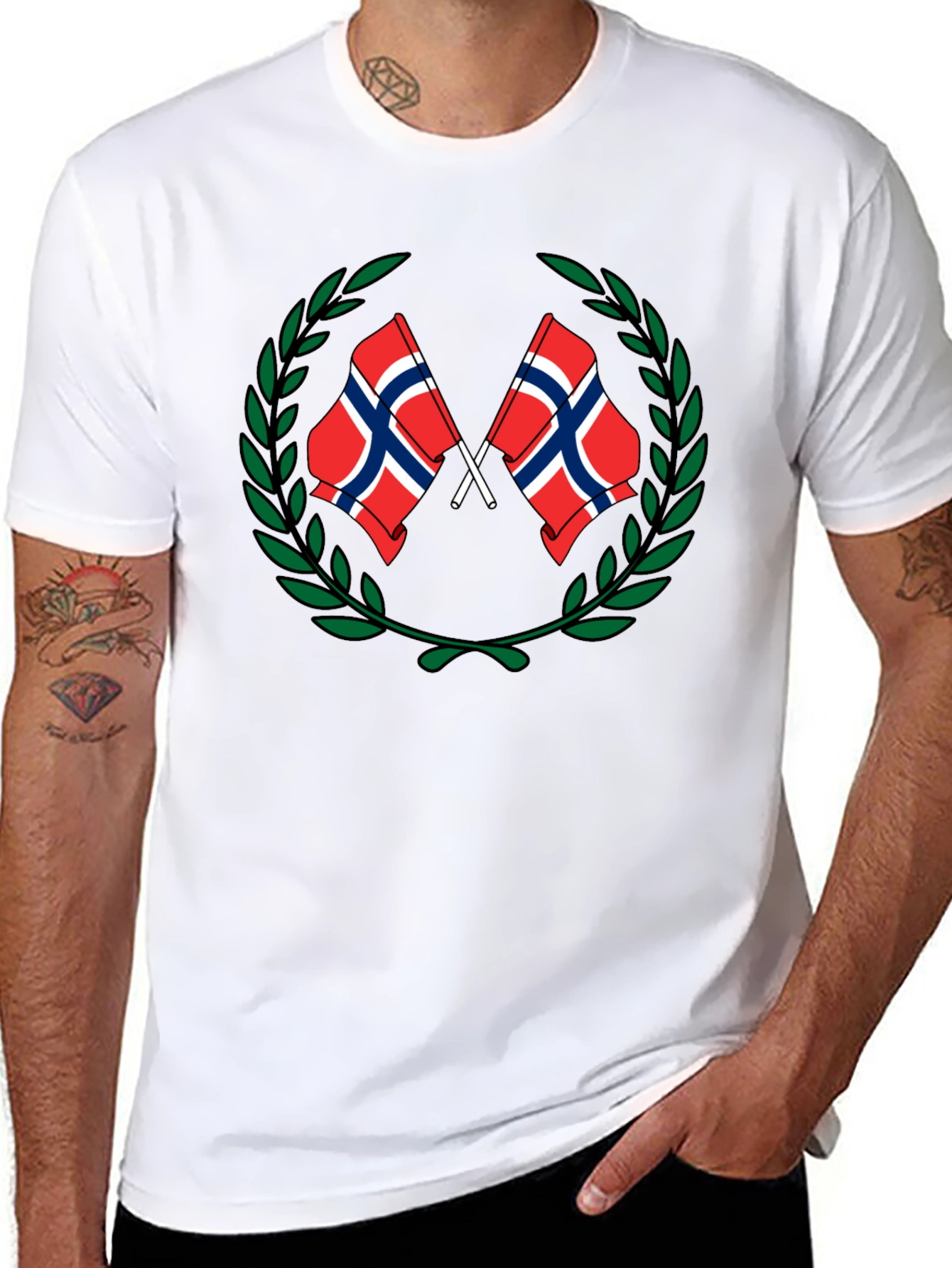 Norway Flag Laurel T-Shirt - Black Tee