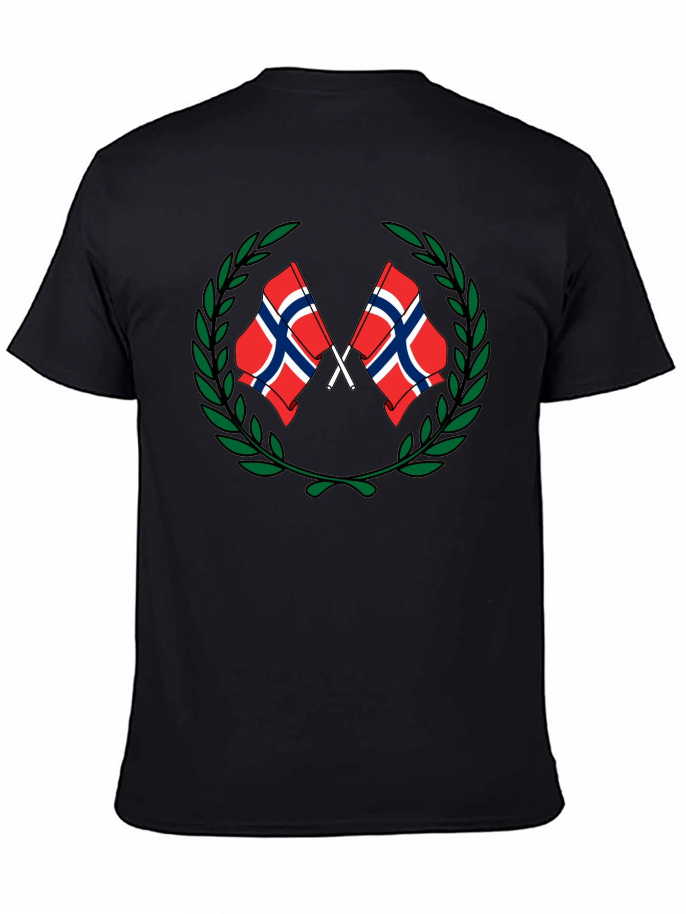 Norway Flag Laurel T-Shirt - Black Tee