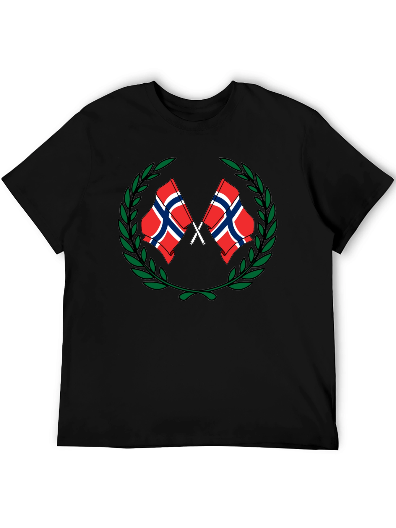 Norway Flag Laurel T-Shirt - Black Tee