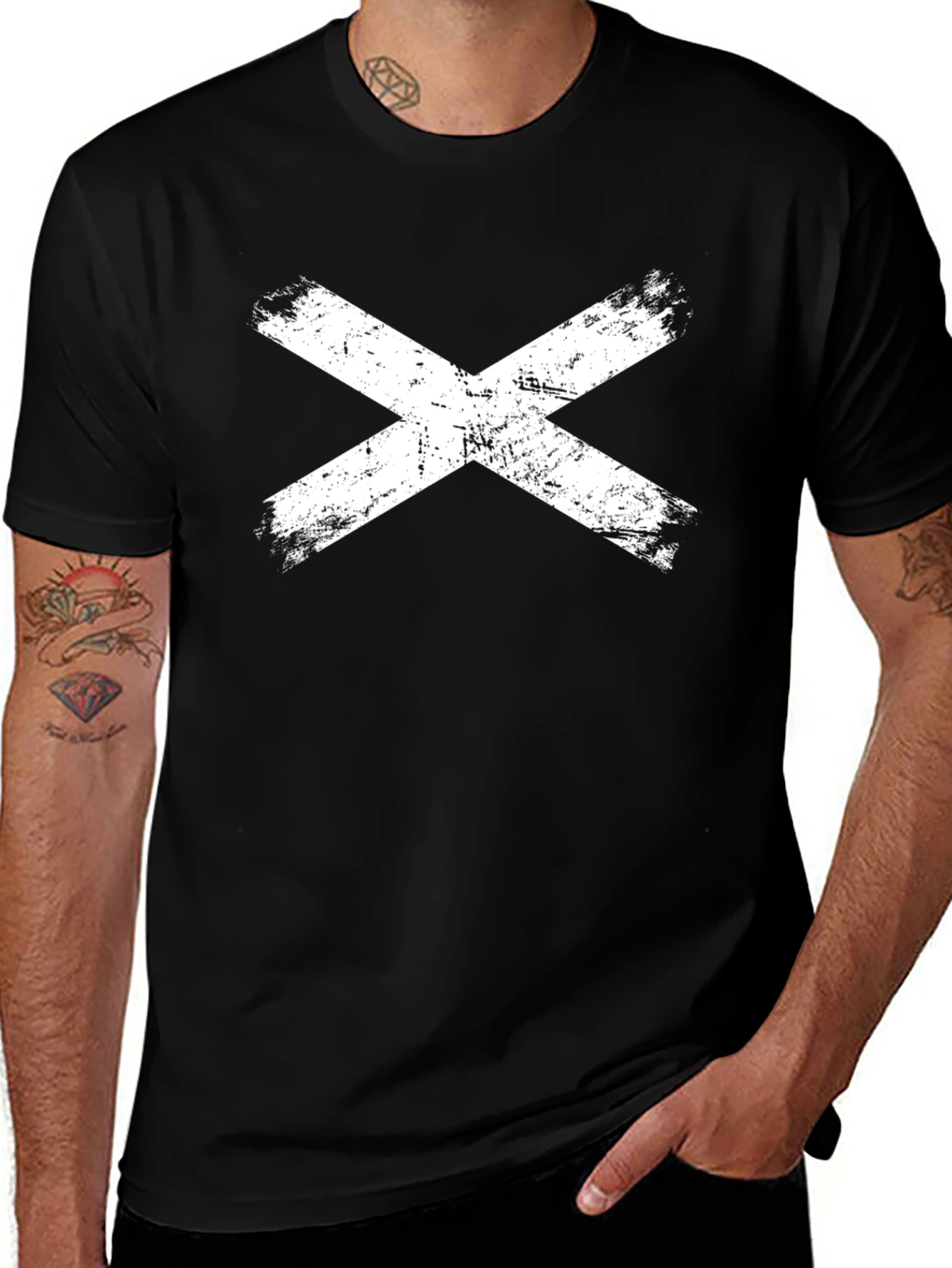 Distressed X Graphic Tee - Black Cotton Blend