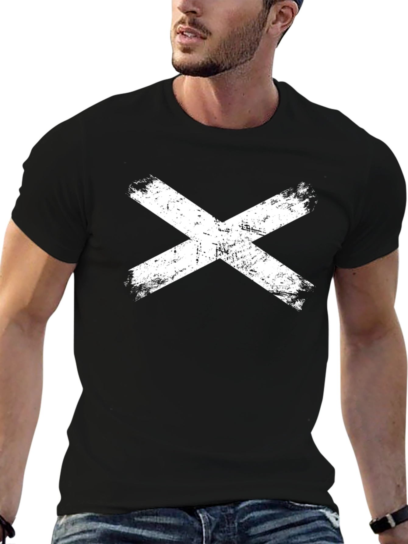 Distressed X Graphic Tee - Black Cotton Blend