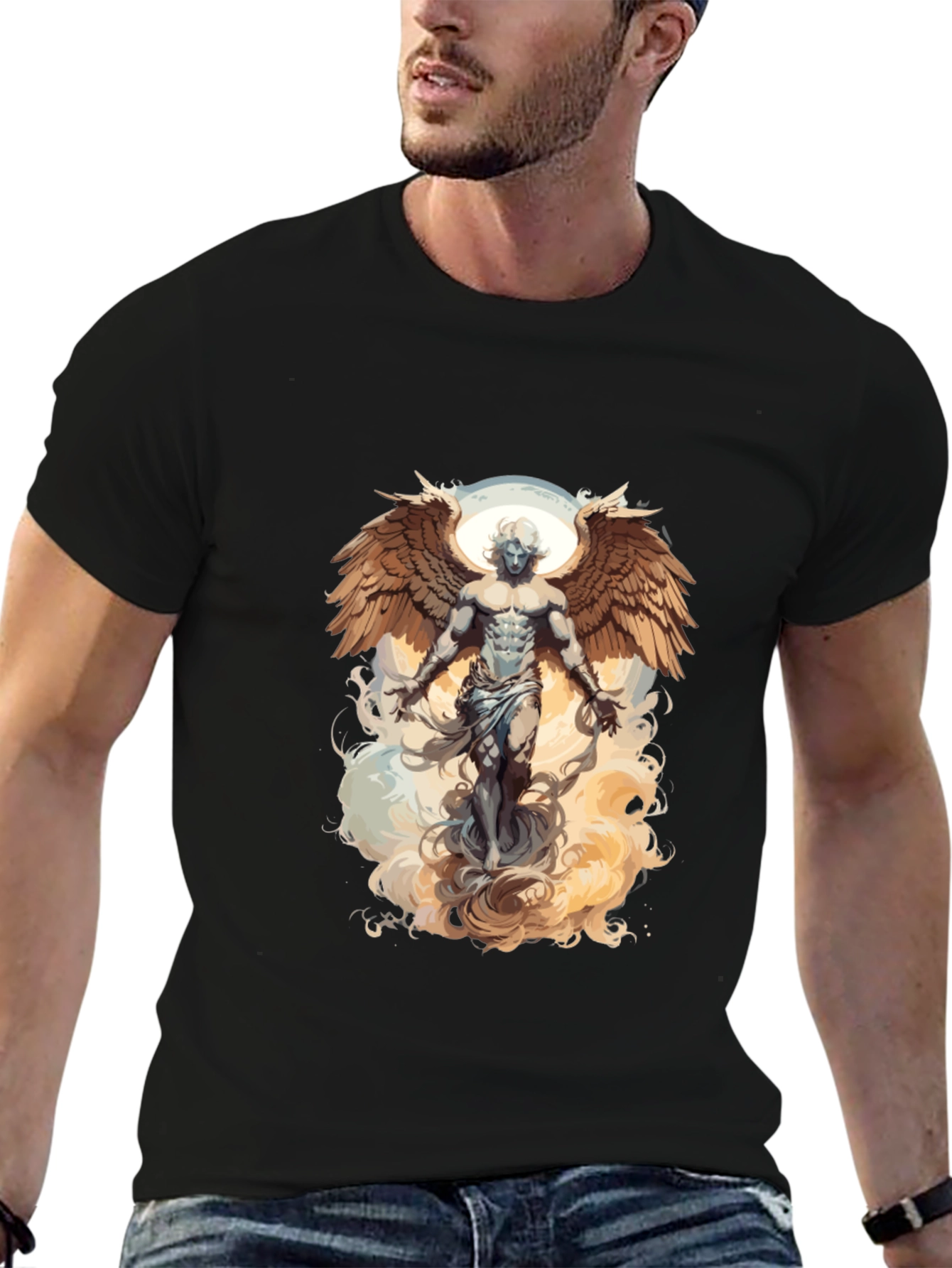 Angel Wings Graphic Tee - Black Cotton T-Shirt