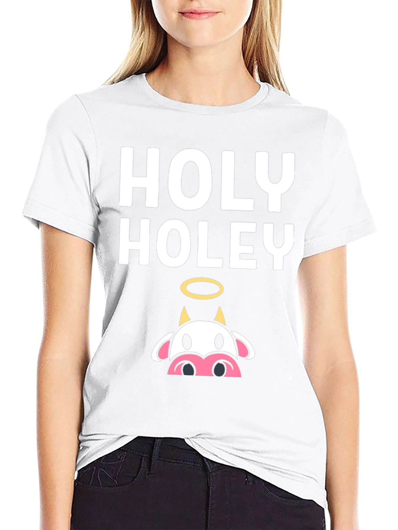 Holy Holey Cow Graphic Tee - Black Casual T-Shirt