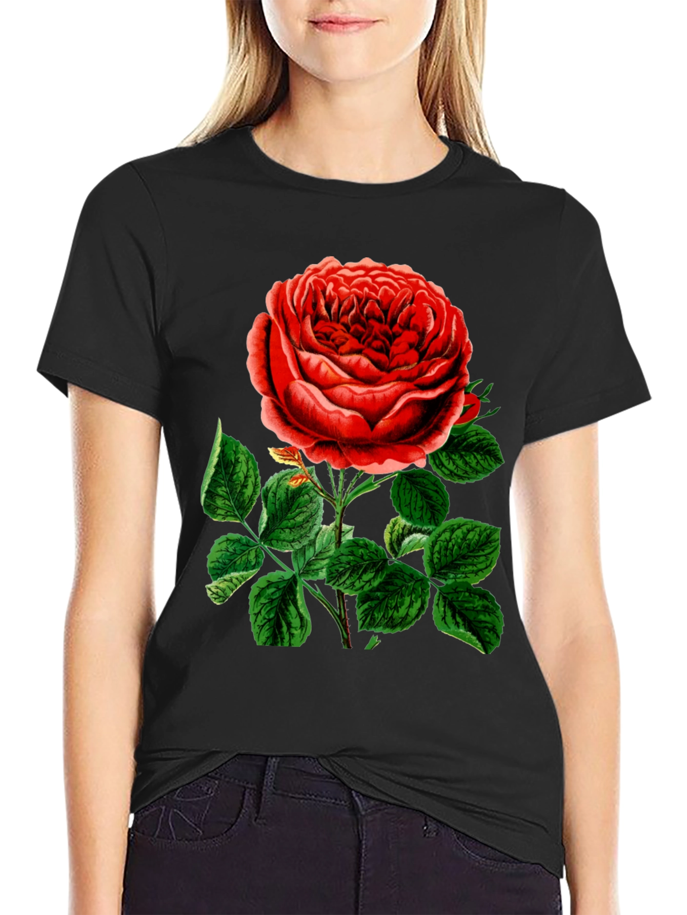 Elegant Rose Graphic T-Shirt - Botanical Style