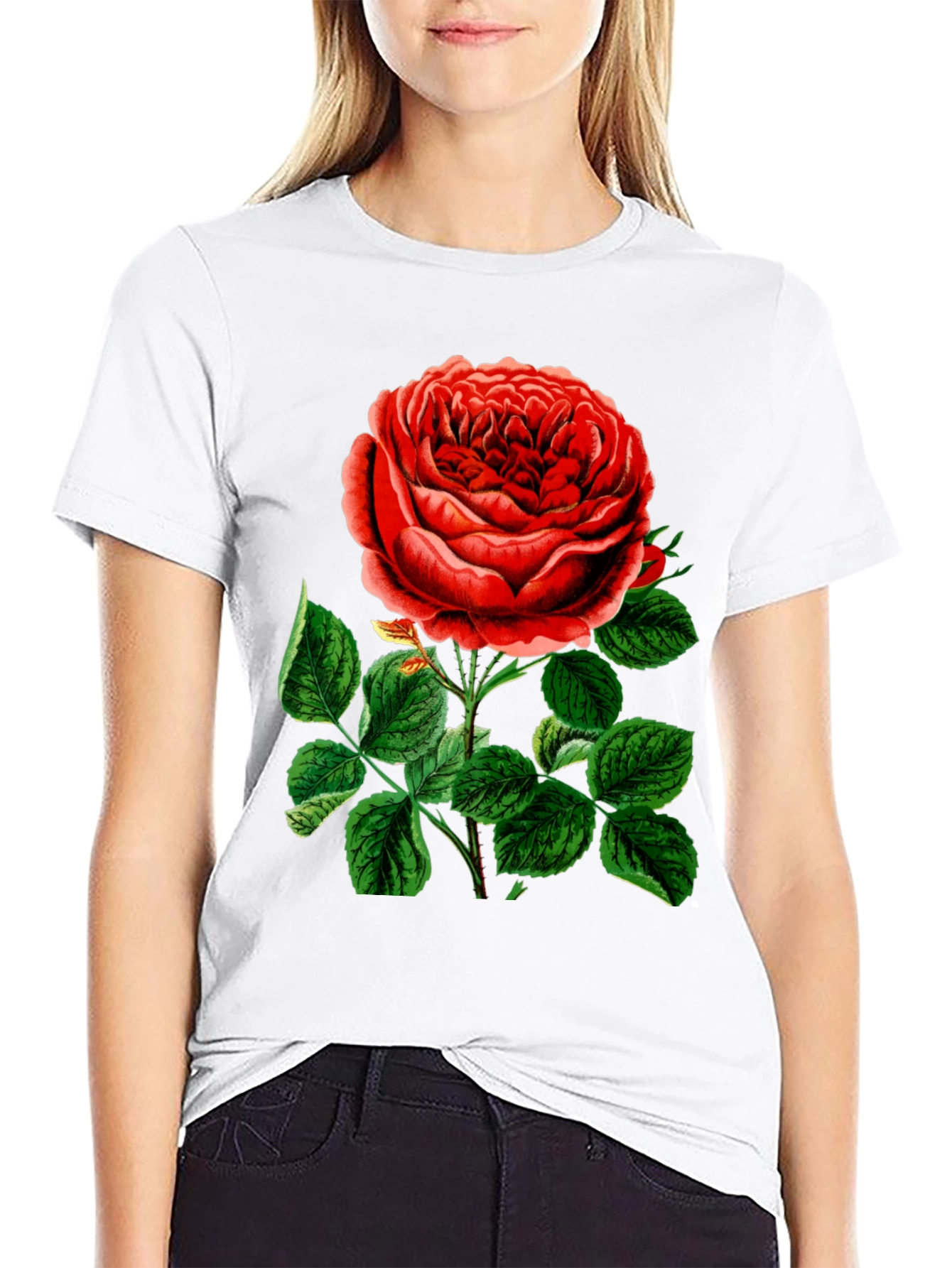 Elegant Rose Graphic T-Shirt - Botanical Style