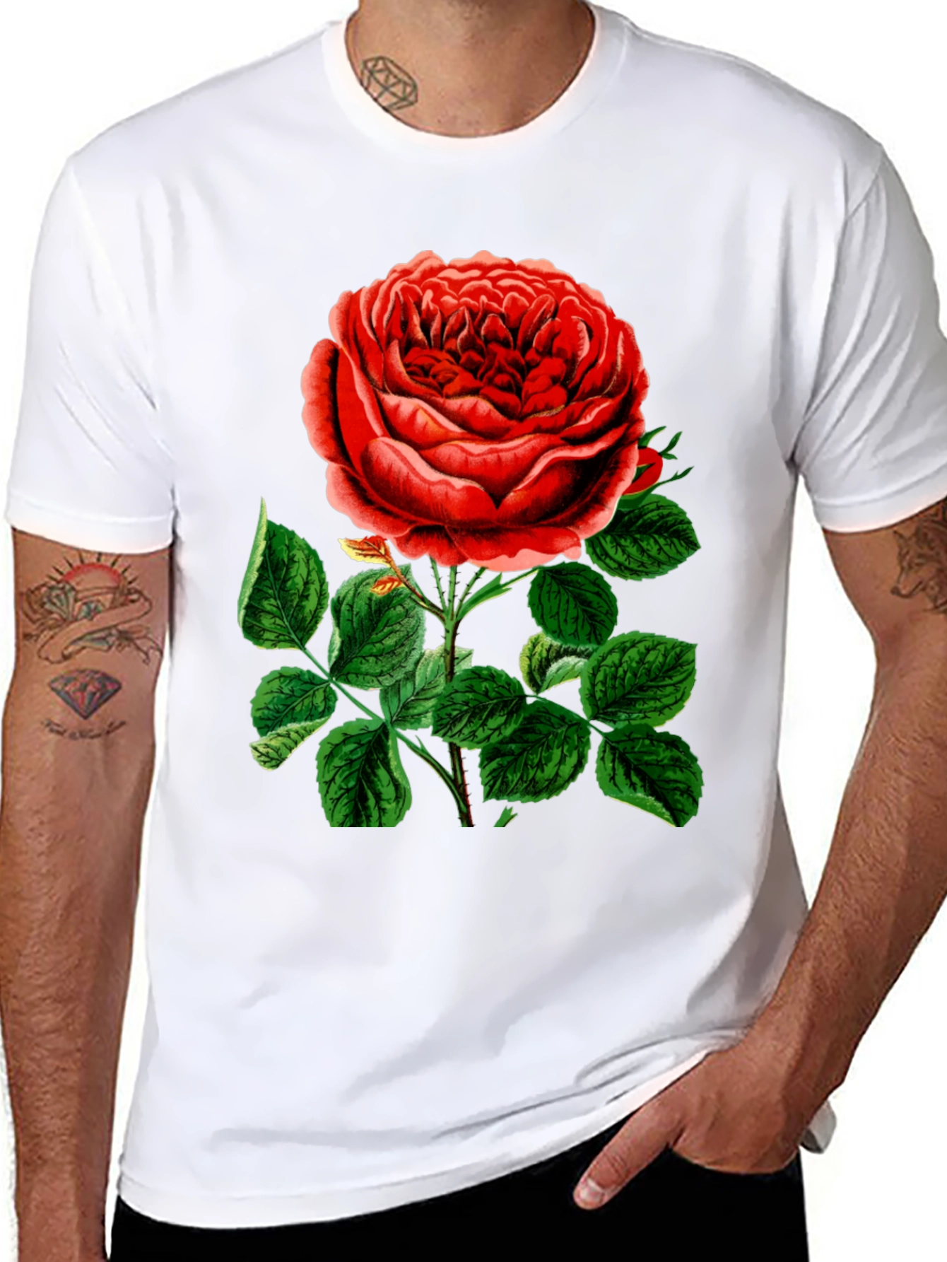 Elegant Rose Graphic T-Shirt - Botanical Style