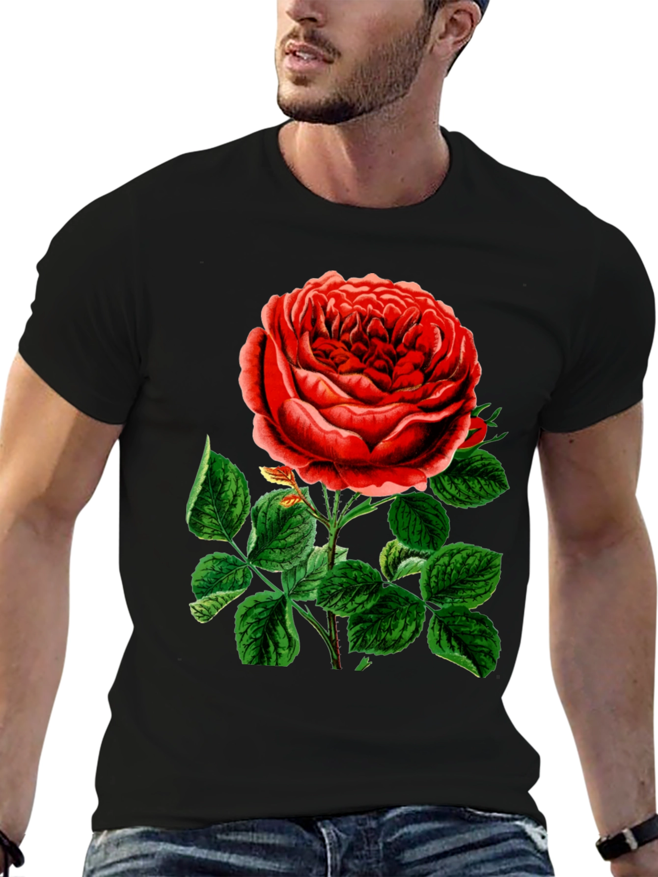 Elegant Rose Graphic T-Shirt - Botanical Style