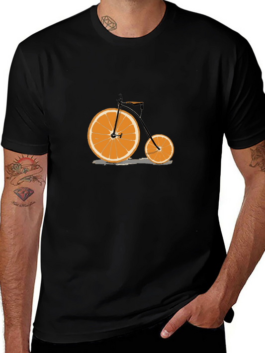 Novelty Orange Bicycle Graphic Tee - Fruit Bike Shirt