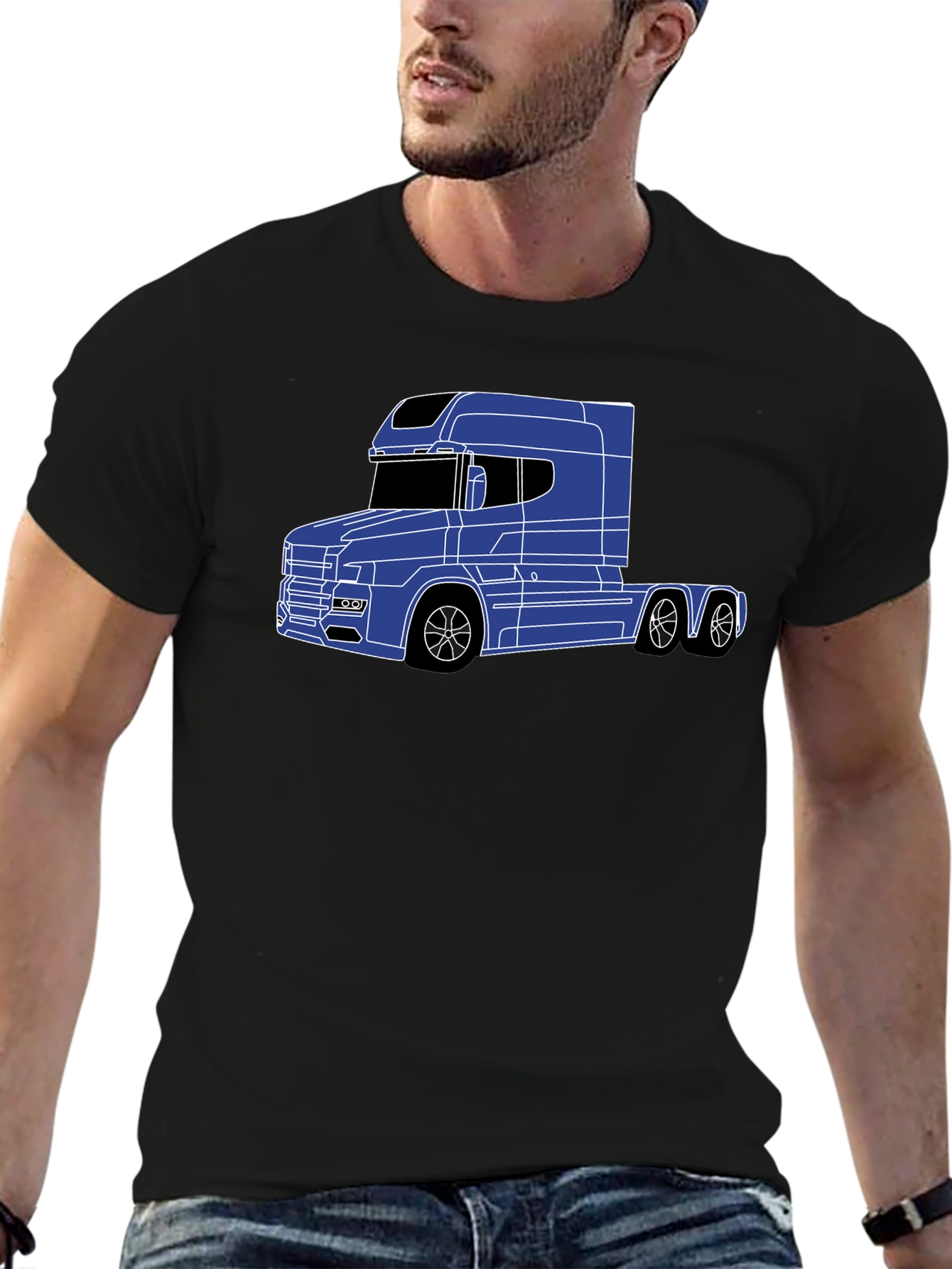 Blue Truck Outline Graphic Tee - Black