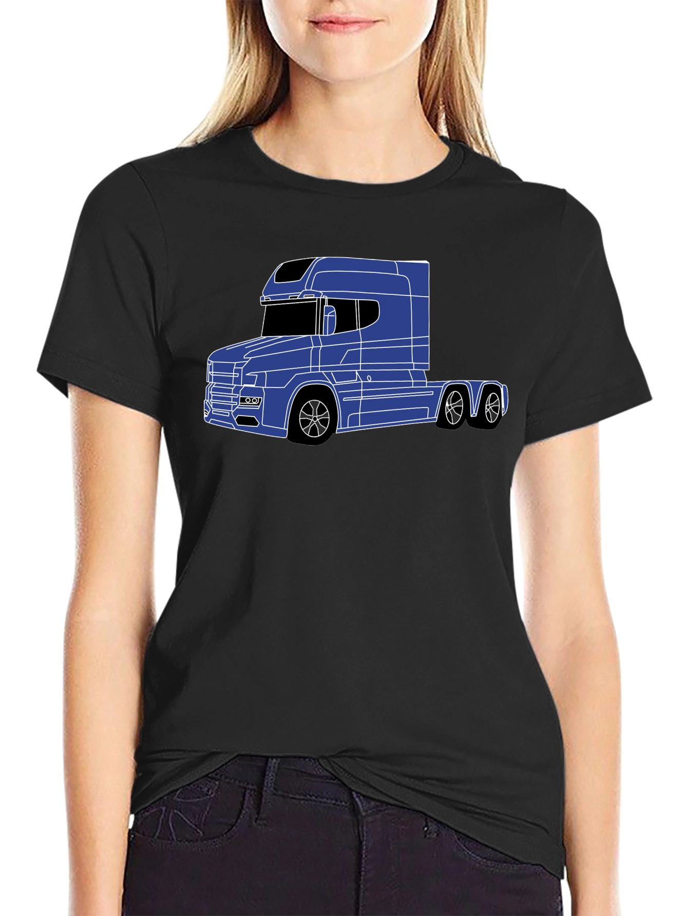 Blue Truck Outline Graphic Tee - Black