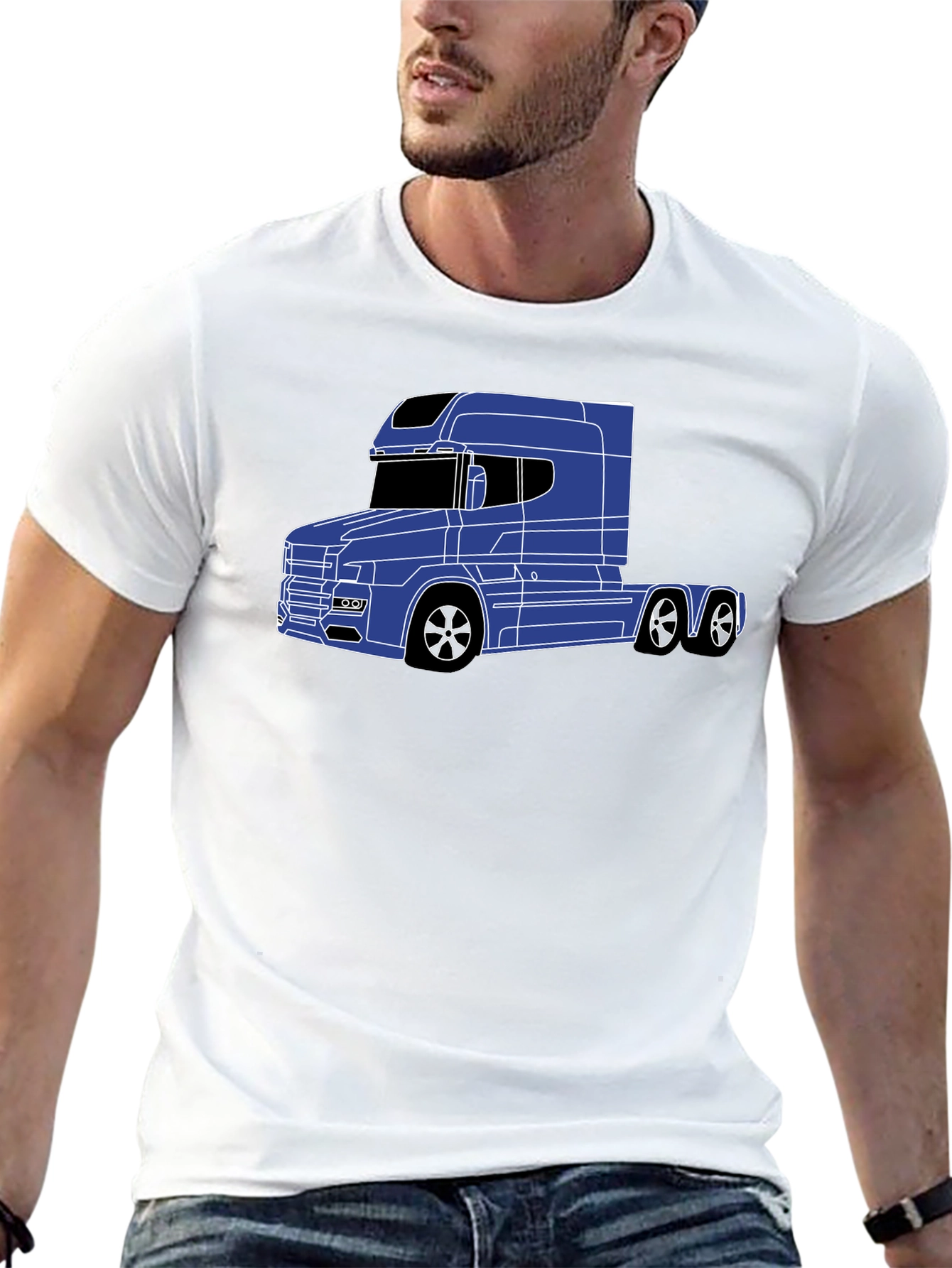 Blue Truck Outline Graphic Tee - Black
