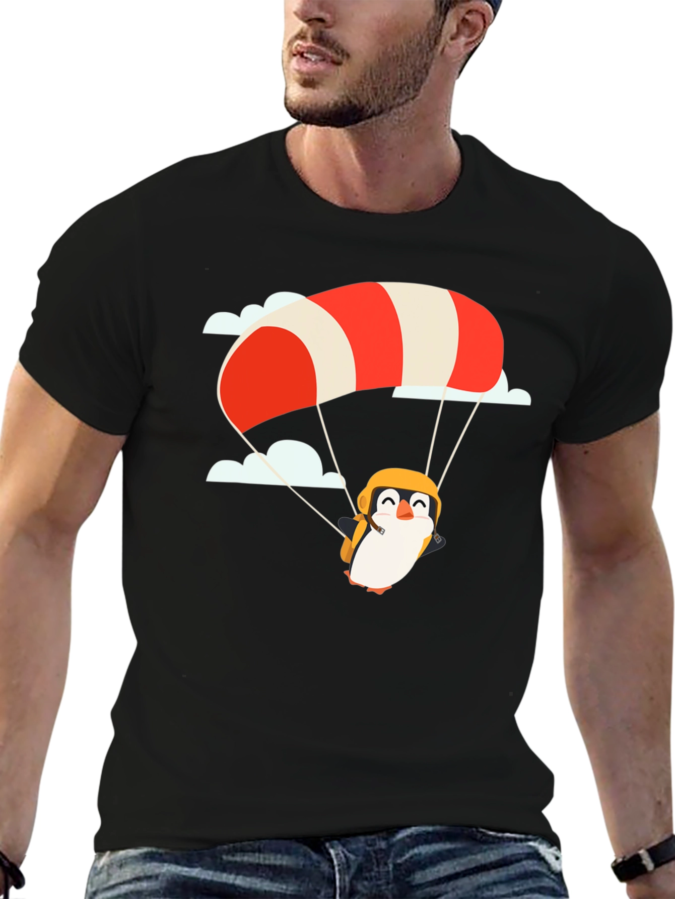 Penguin Parachute Black T-Shirt