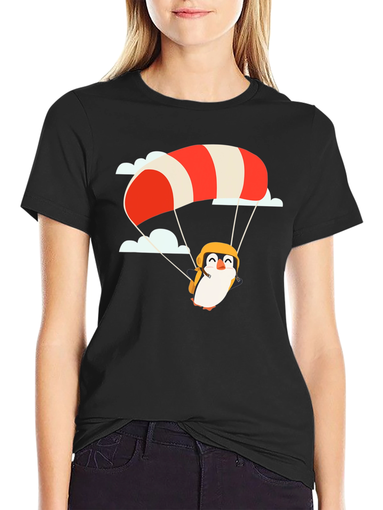 Penguin Parachute Black T-Shirt