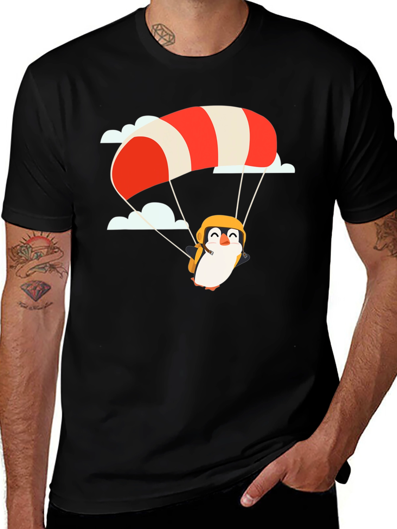 Penguin Parachute Black T-Shirt