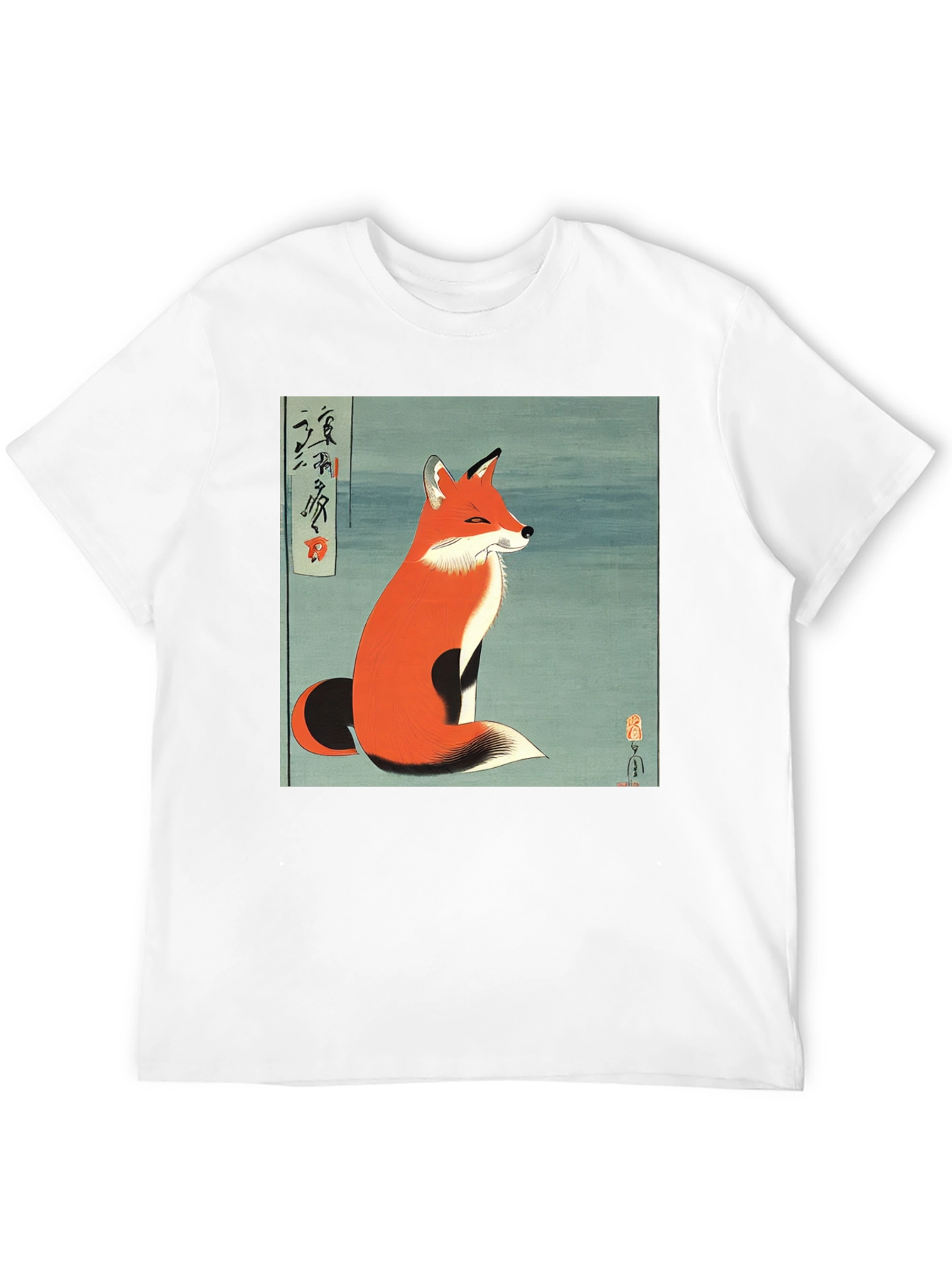 Japanese Fox Art Black T-Shirt