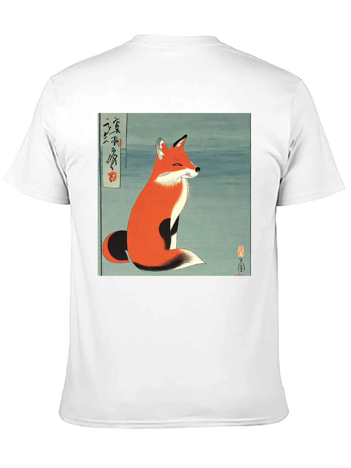 Japanese Fox Art Black T-Shirt