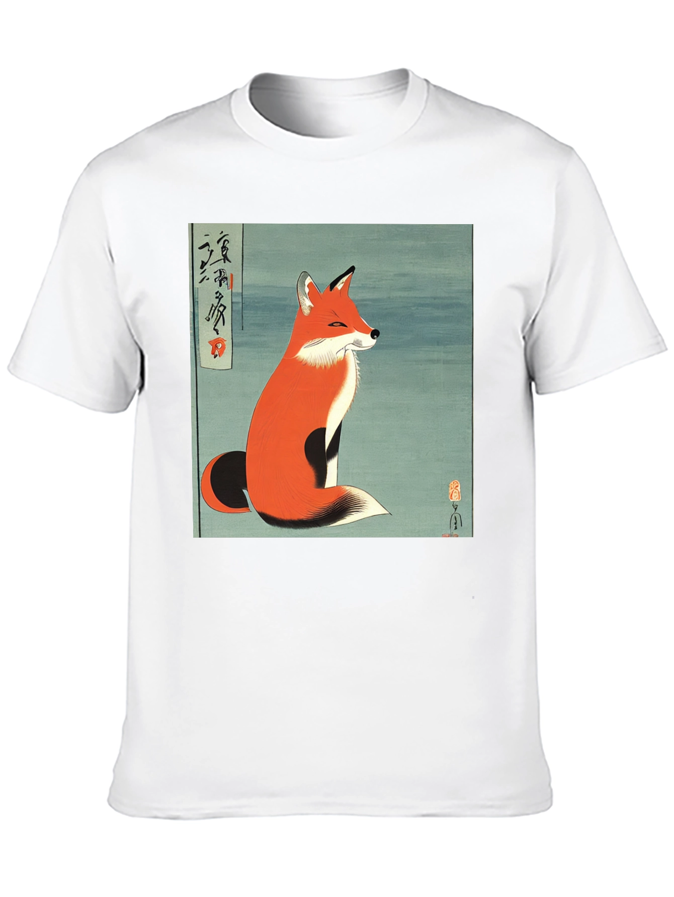 Japanese Fox Art Black T-Shirt