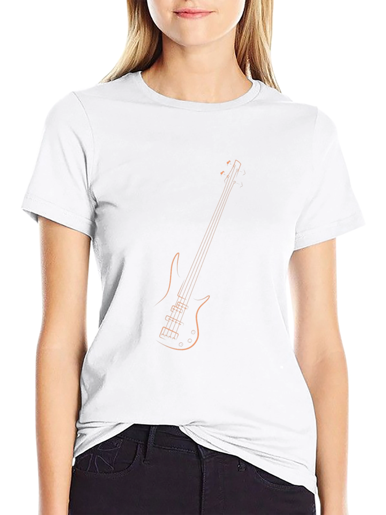 Bass Guitar Outline Graphic Tee - Black
