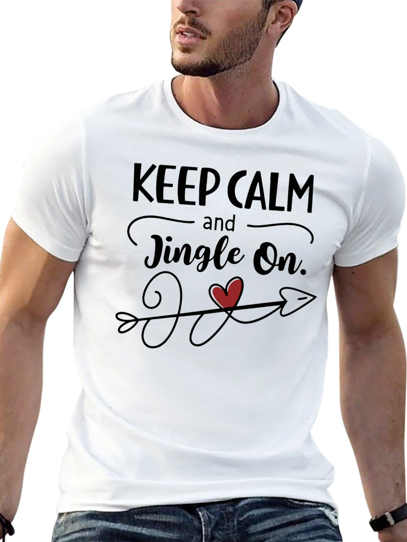 Keep Calm Jingle On Heart Arrow Black Graphic Tee
