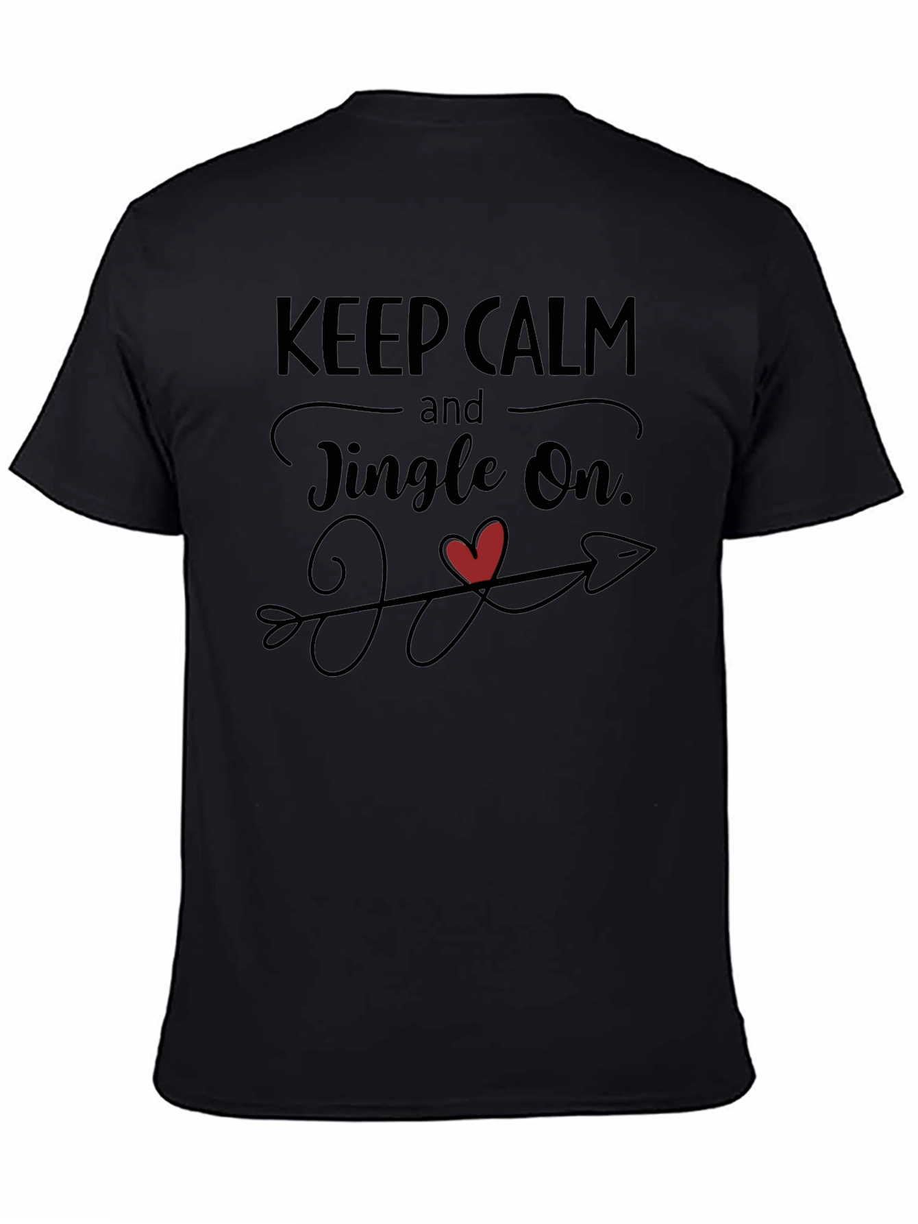 Keep Calm Jingle On Heart Arrow Black Graphic Tee