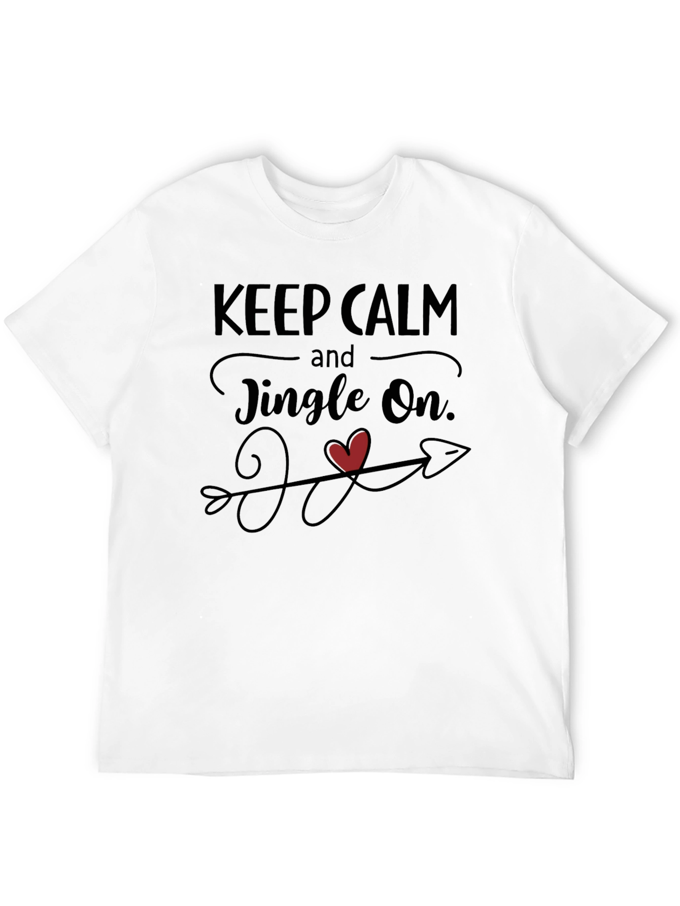 Keep Calm Jingle On Heart Arrow Black Graphic Tee