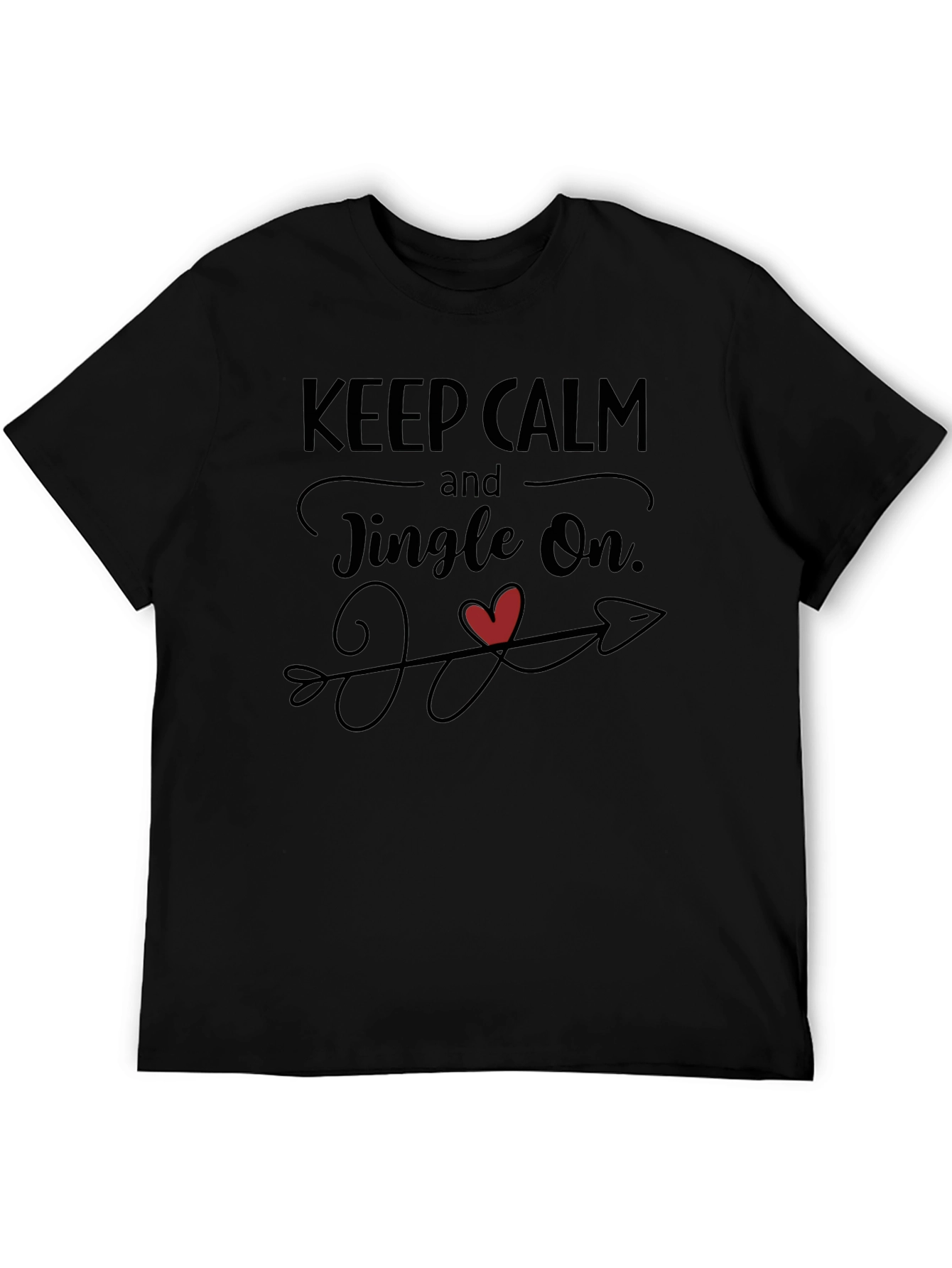 Keep Calm Jingle On Heart Arrow Black Graphic Tee