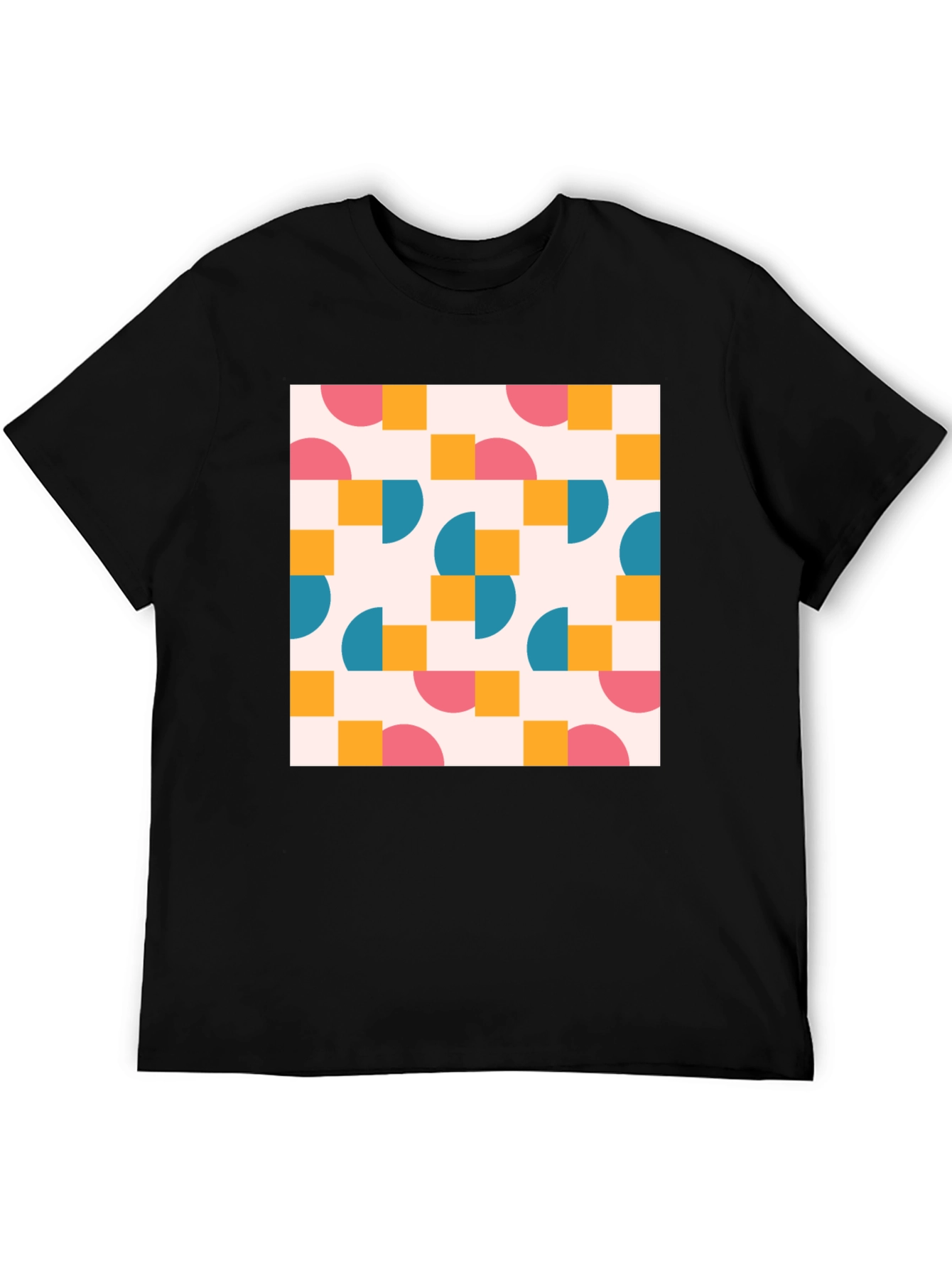 Retro Geometric Pattern Black T-Shirt