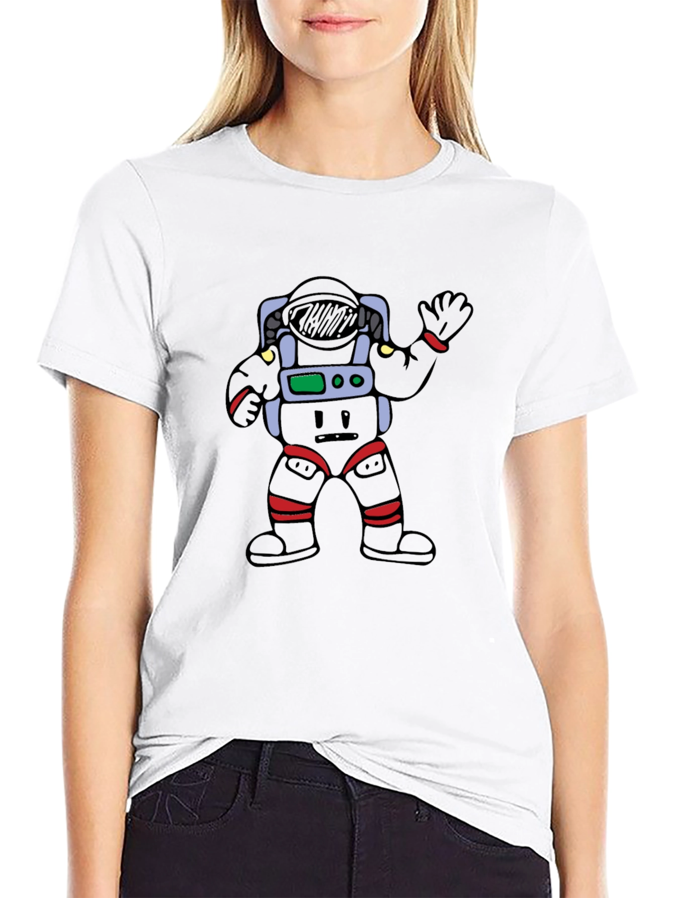 Cartoon Astronaut Black Graphic Tee