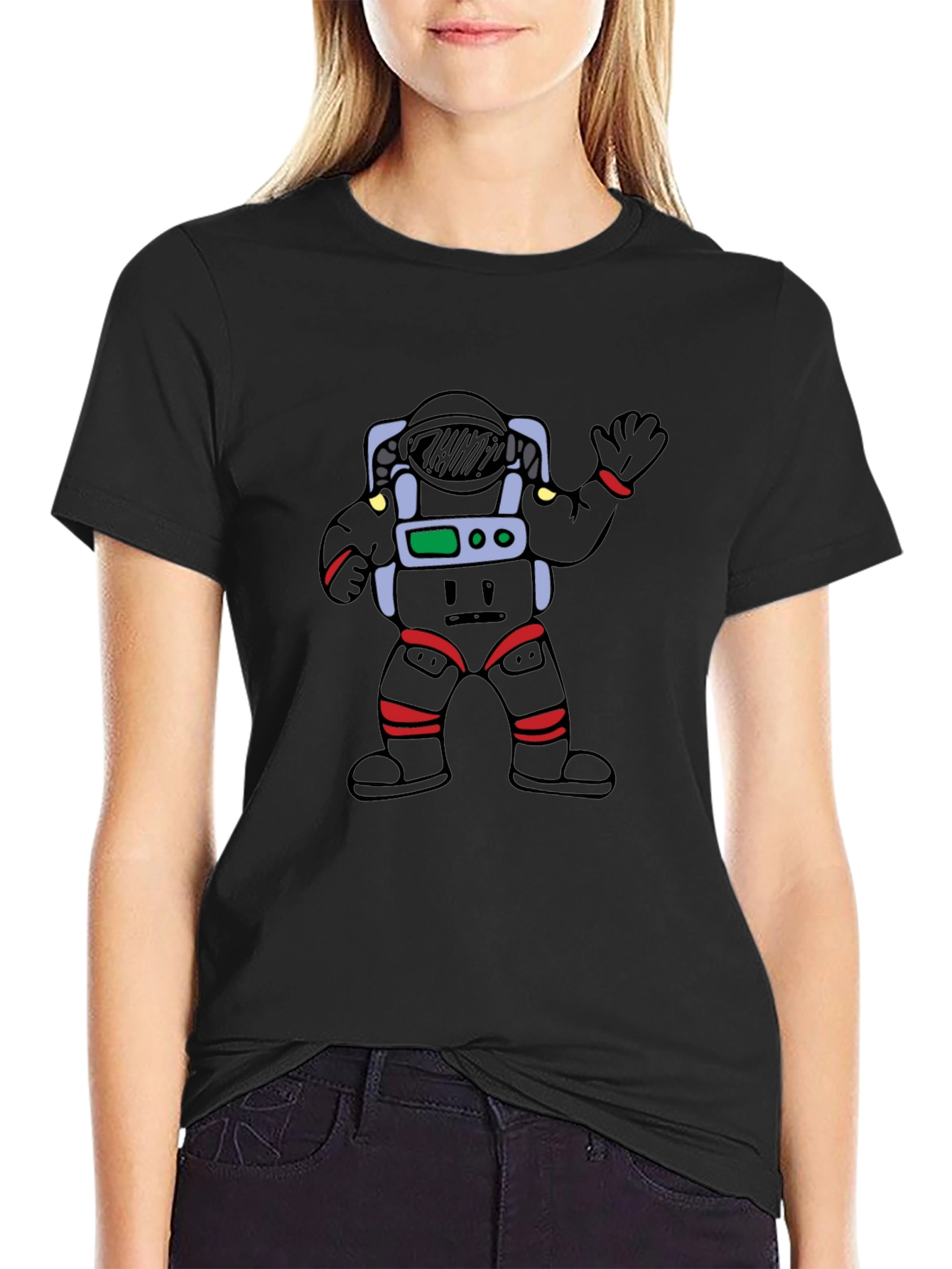 Cartoon Astronaut Black Graphic Tee